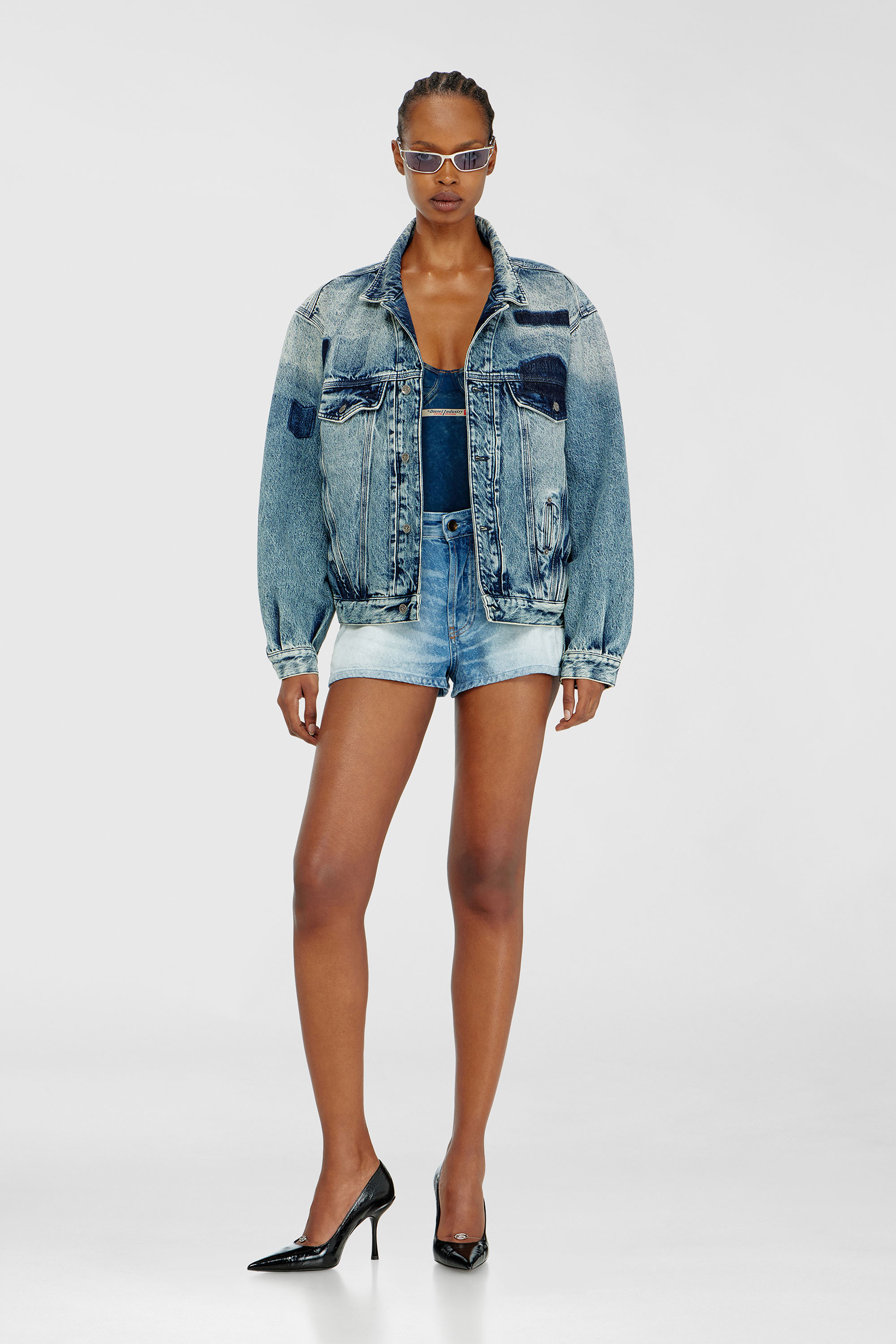 Diesel - D-DENVER-S2, Chaqueta trucker con efecto patch Unisex in Azul marino - 7