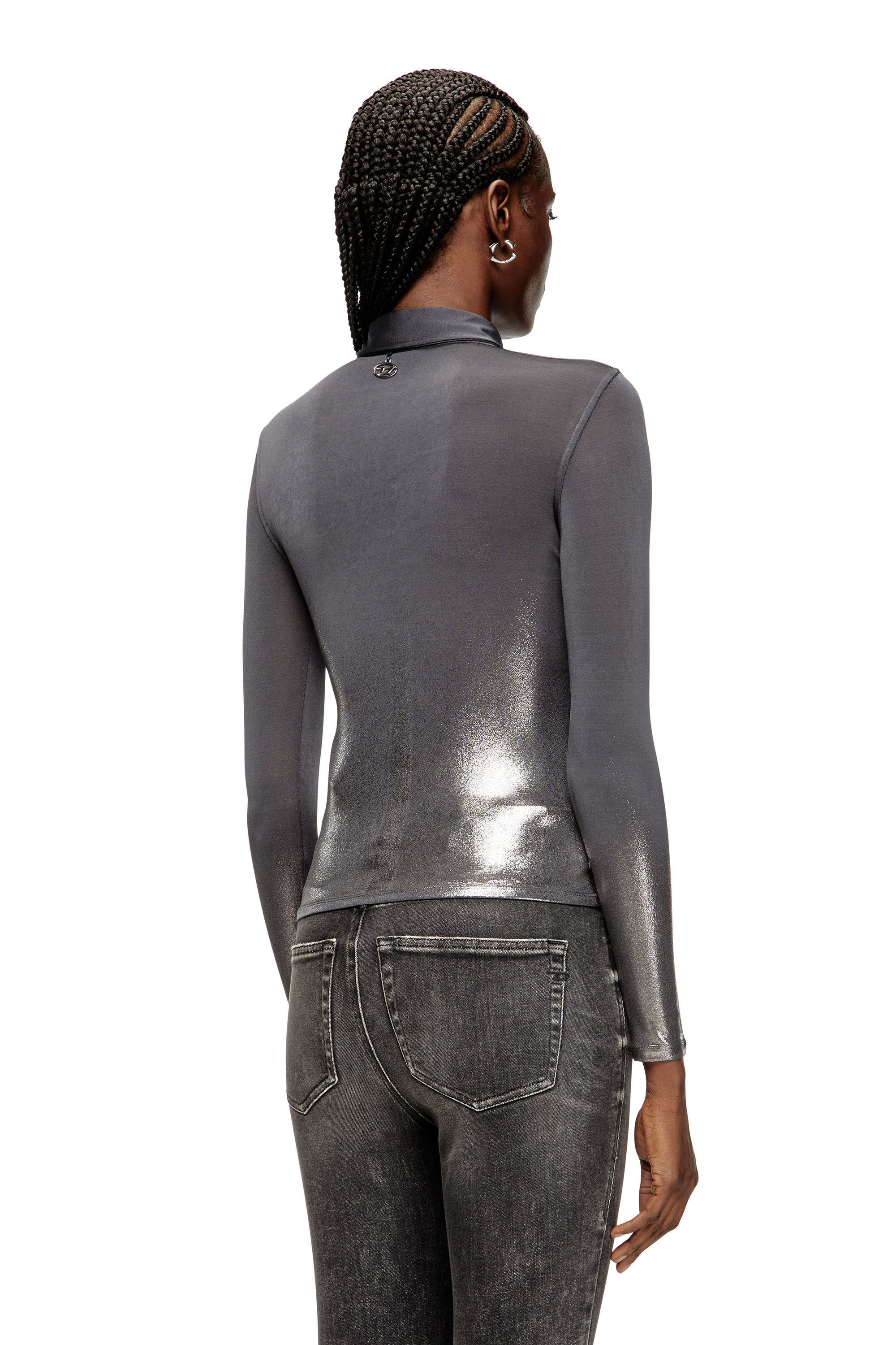 Diesel - C-POL, Camisa de acetato con botones y lámina metálica Mujer in Gris - 4