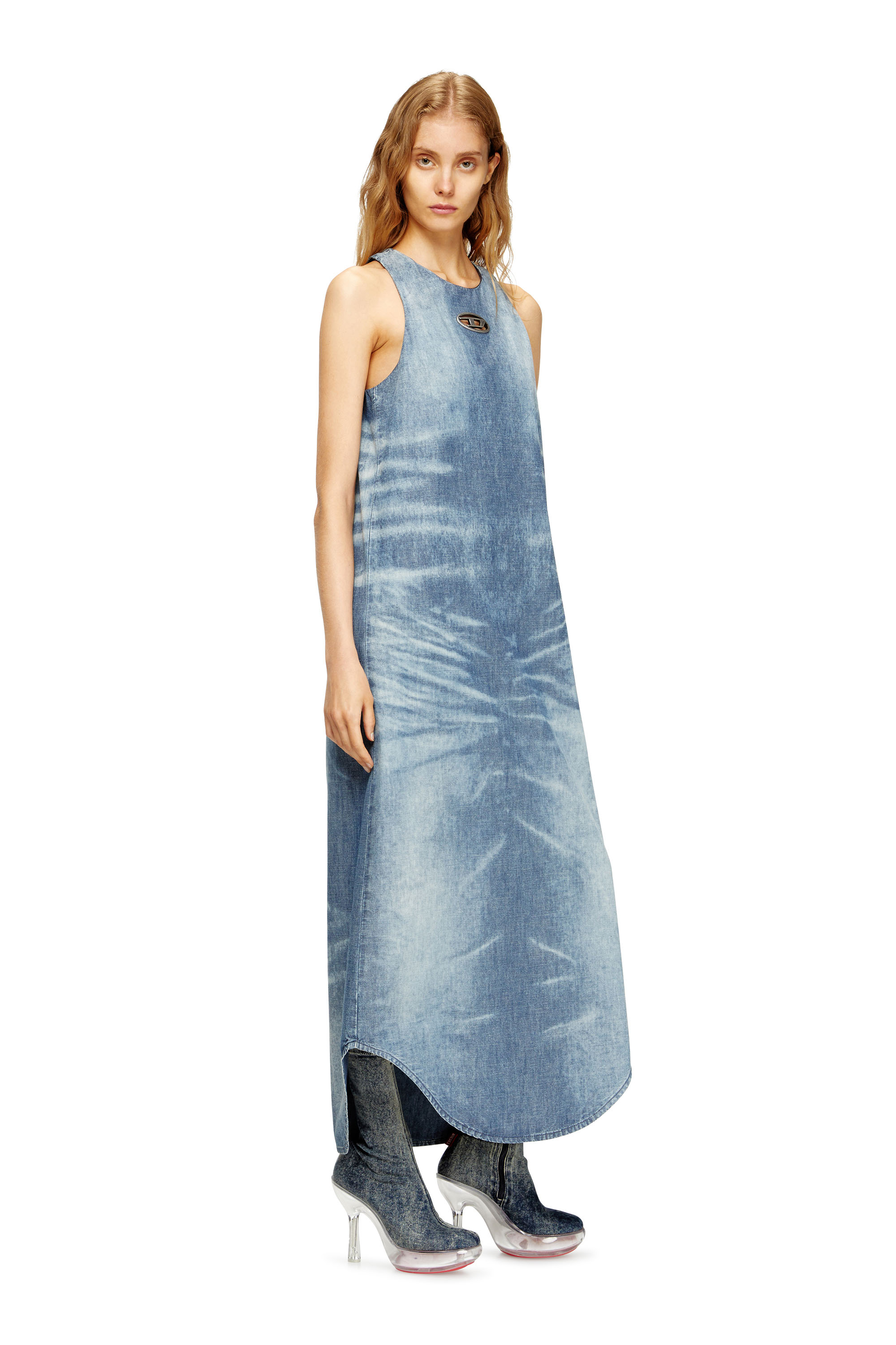Diesel - DE-LINA-S, Vestido largo en denim efecto mármol Mujer in Azul marino - 1