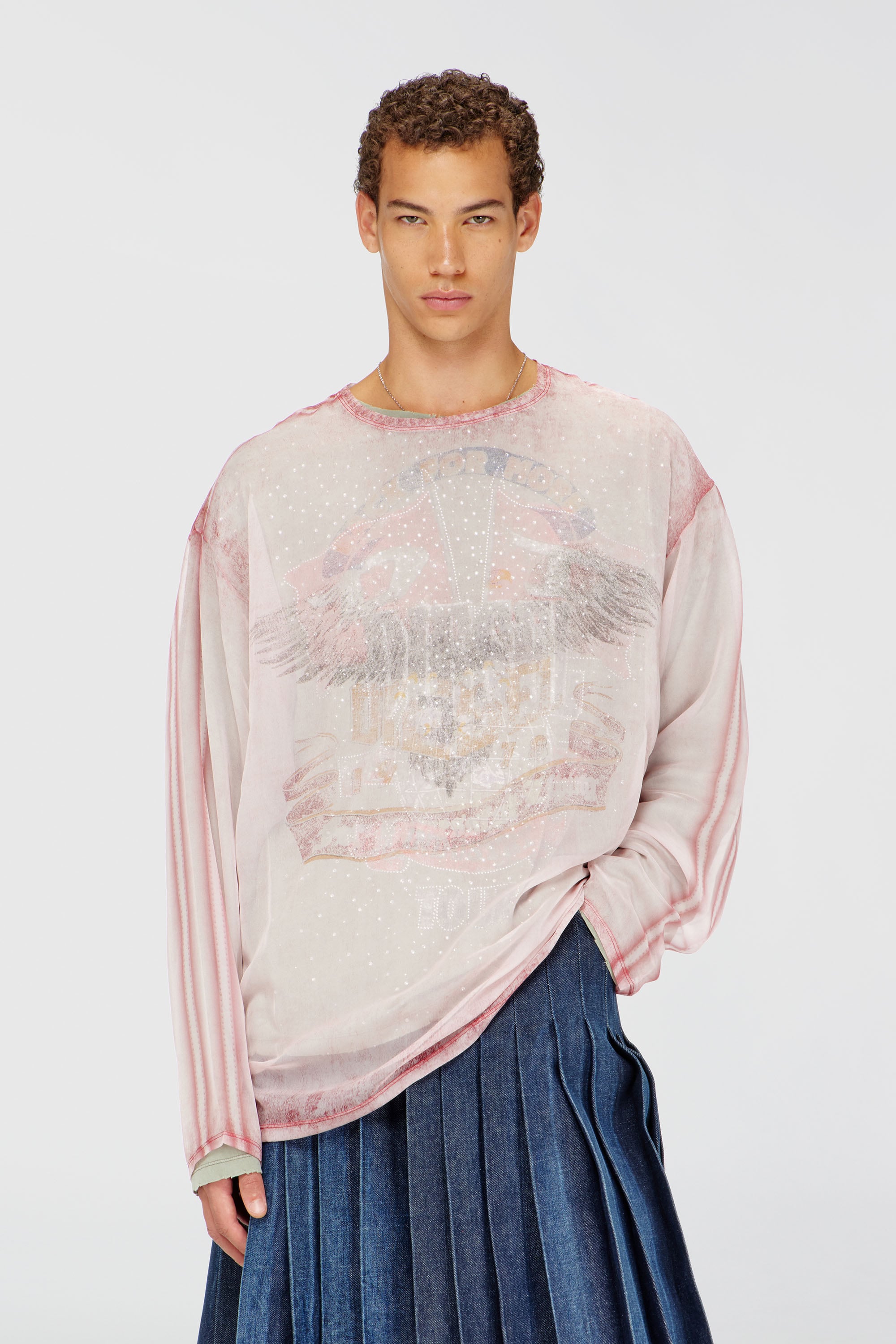 Diesel - T-DOUBLEX-LS, Top de gasa transparente con gr&aacute;ficos de concierto Hombre in Rosa - 1