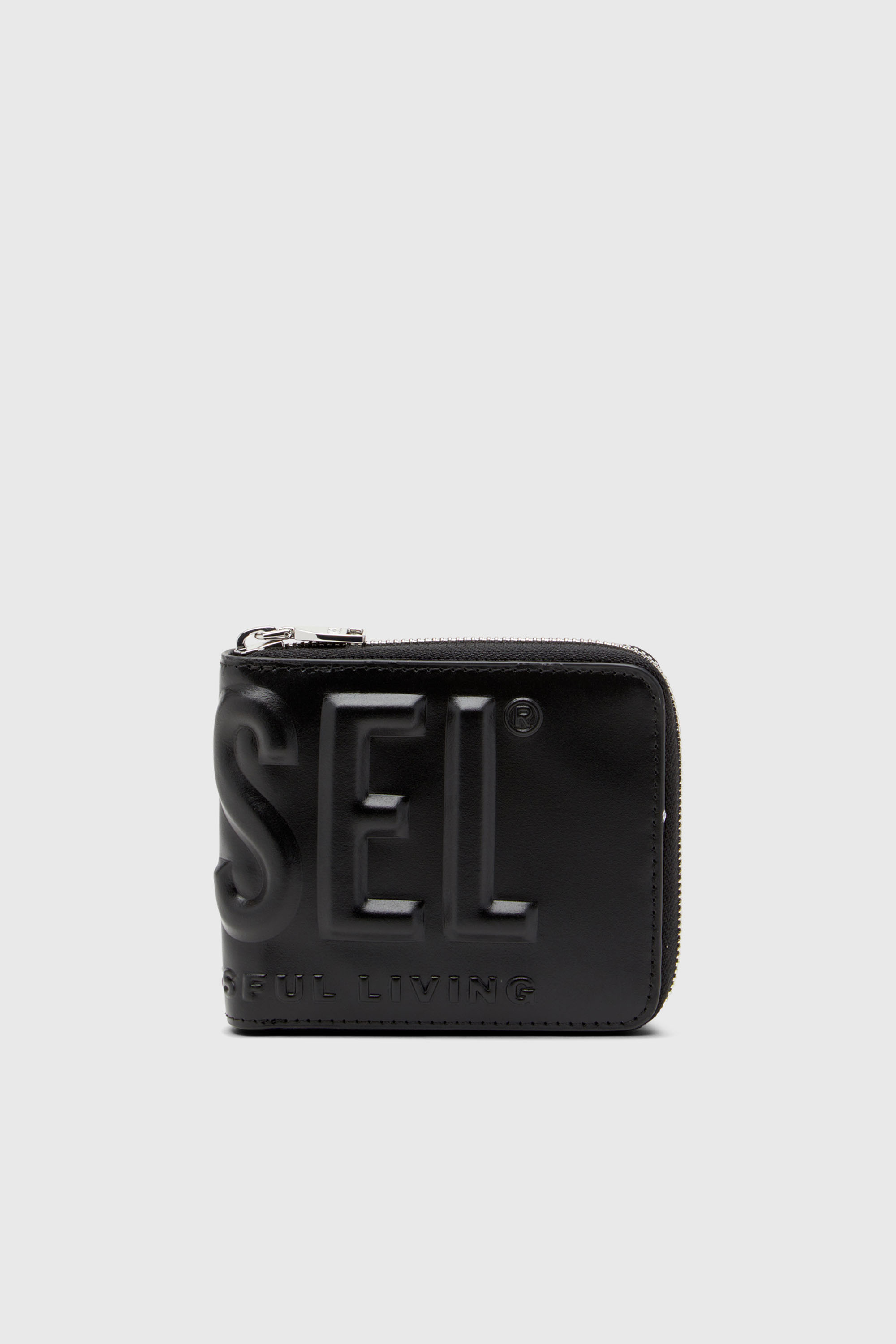 Diesel - DSL 3D- BI FOLD COIN ZIP XS, Cartera de cuero que se pliega por la mitad con logotipo en relieve Hombre in Negro - 1