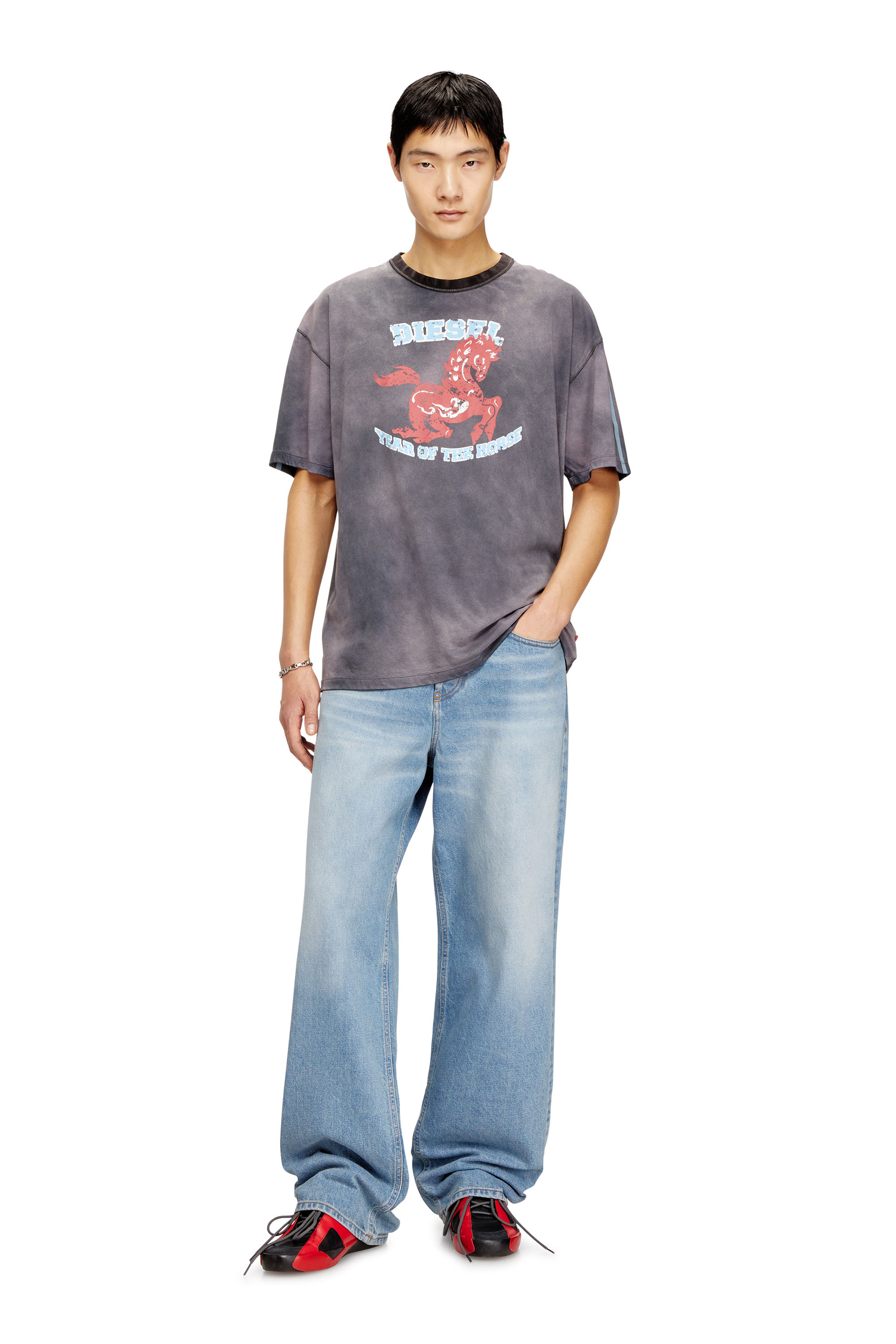 Diesel - CL-T-BOXT-HORSE, Man's Cotton T-shirt with horse graphic print in Grey - 1