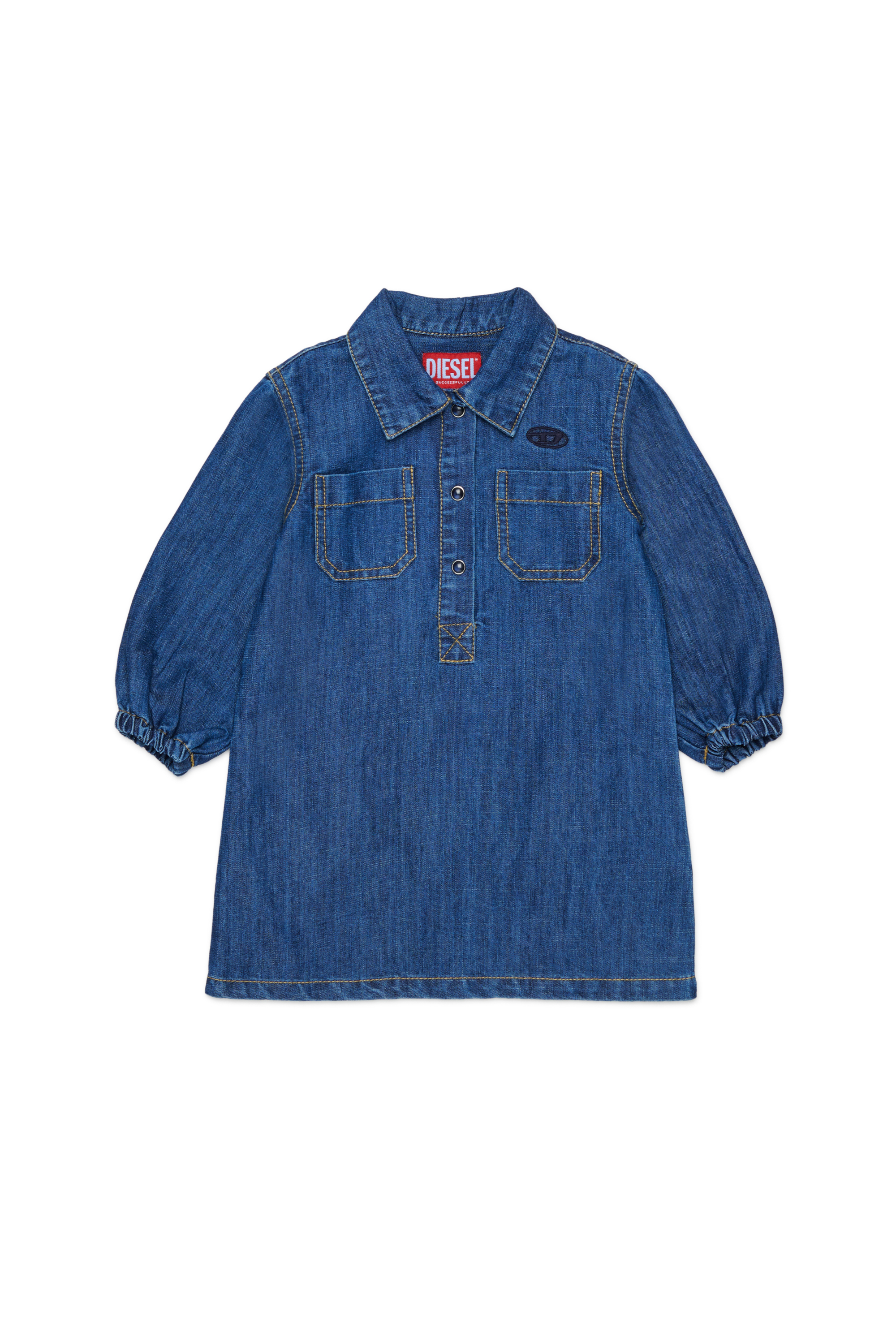 Diesel - DELBIB, Vestido camisero vaquero con Logo Oval D bordado Mujer in Azul marino - 1