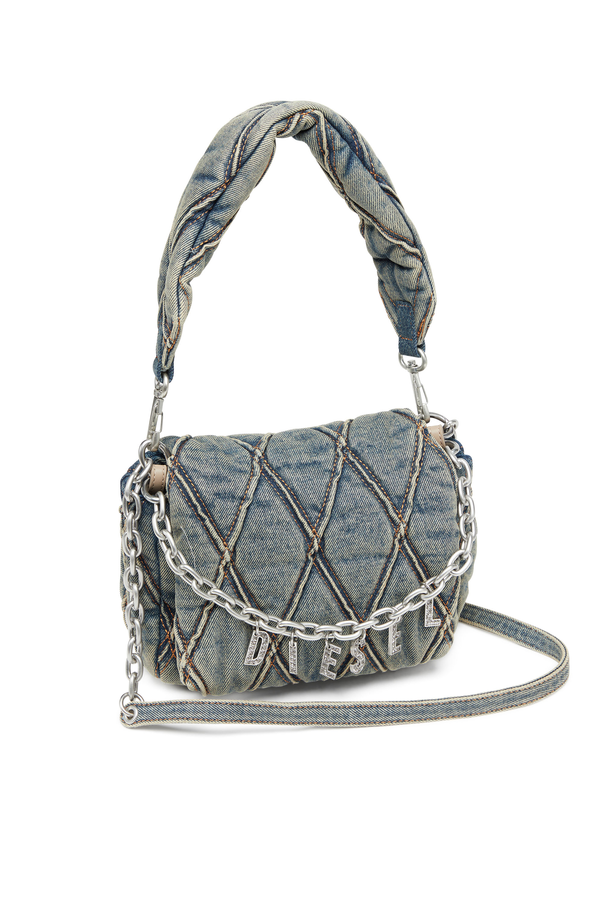 Diesel - CHARM-D SHOULDER S, Charm-D S-Bolso de mano pequeño de denim acolchado Mujer in Azul marino - 3