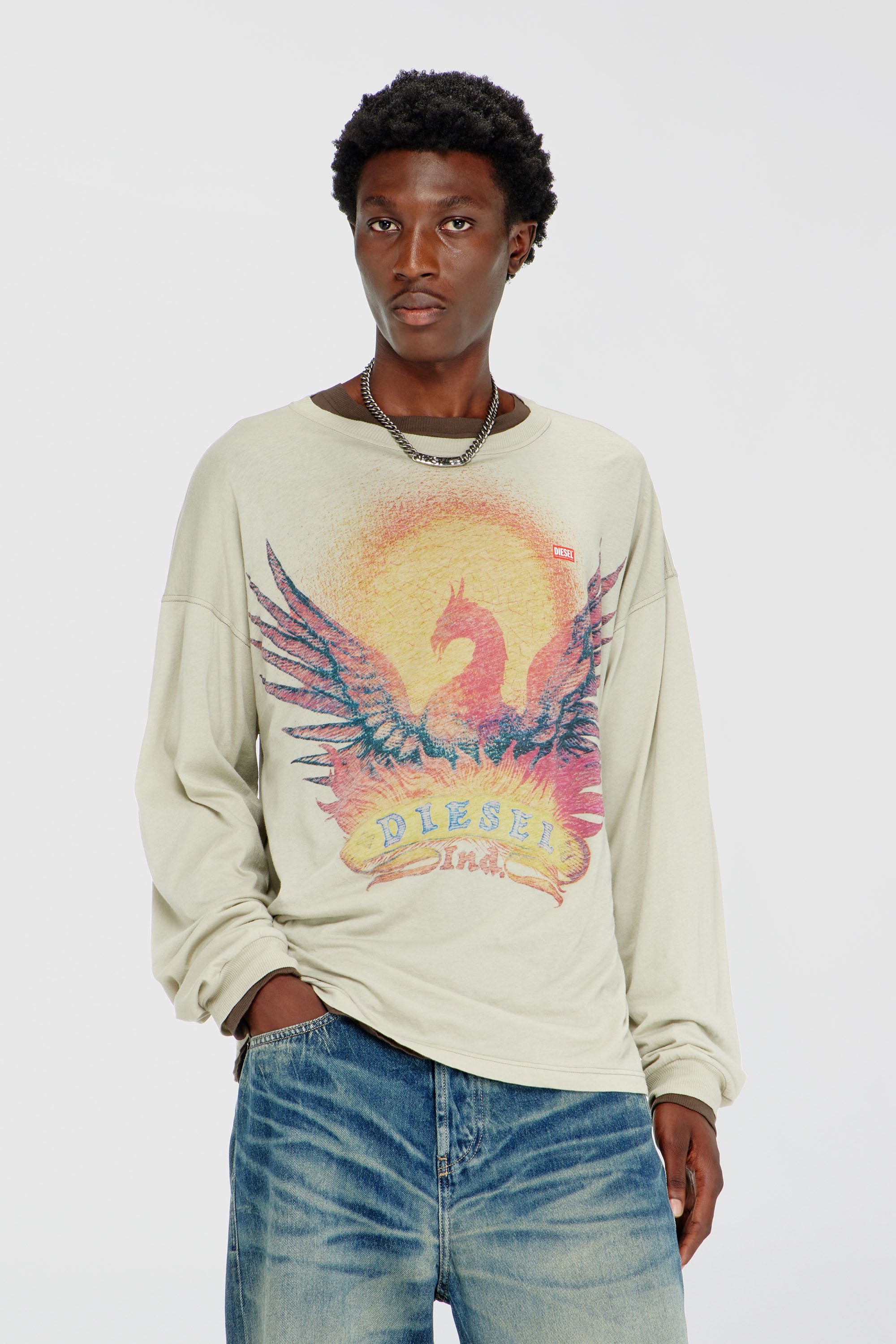 Diesel - T-BOXT-LS-AA1, Camiseta de manga larga con gr&aacute;fico de Phoenix Hombre in Beige - 1