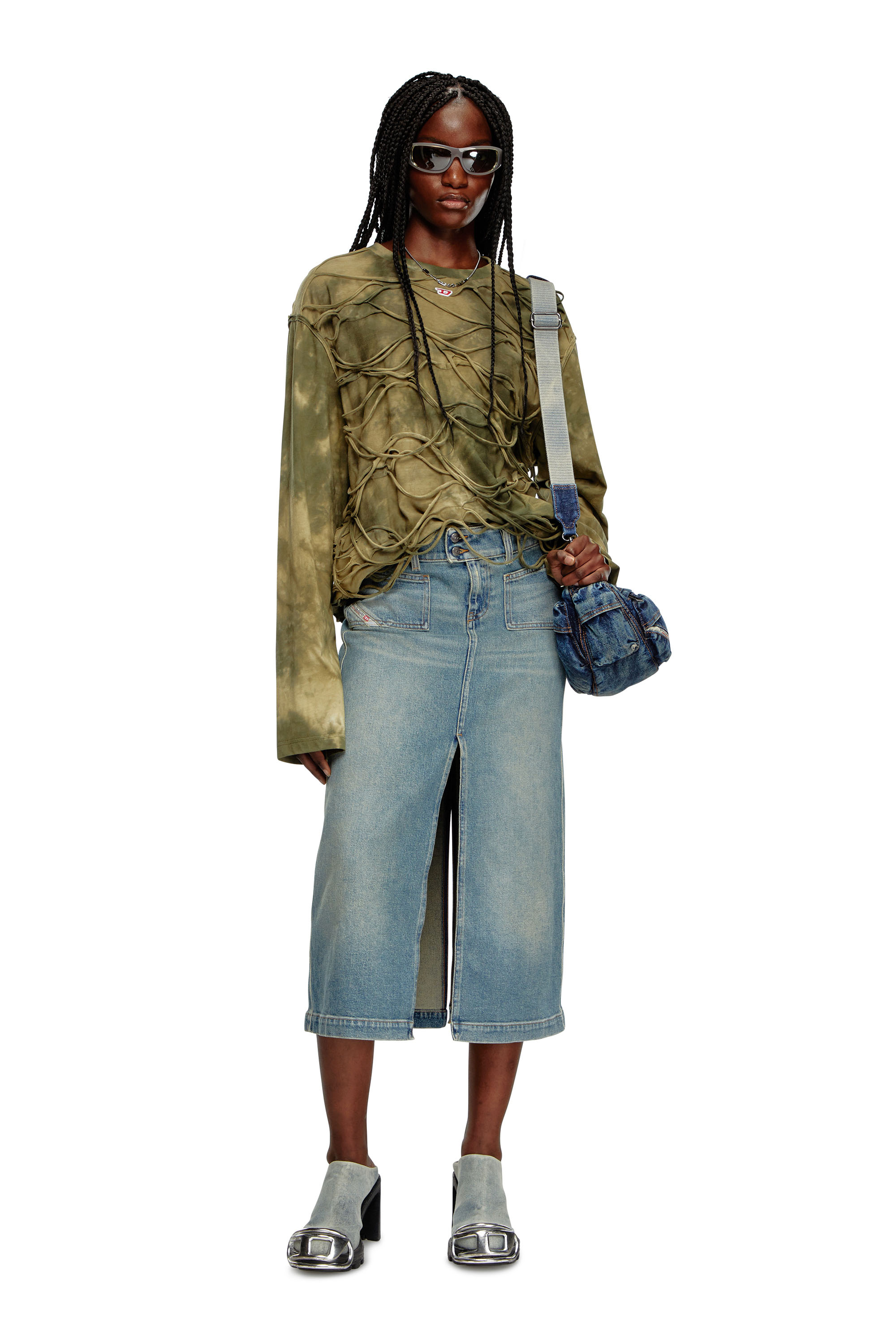 Diesel - DE-HUSH-MID, Falda midi en denim Mujer in Azul marino - 1