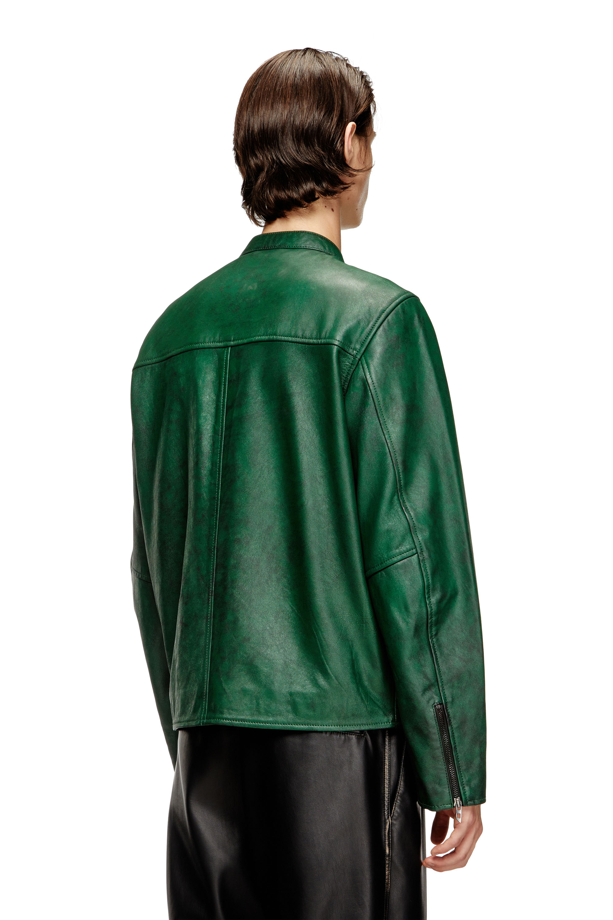 Diesel - L-EVERT-A, Chaqueta biker de cuero tratado con logotipo desteñido Hombre in Verde - 4