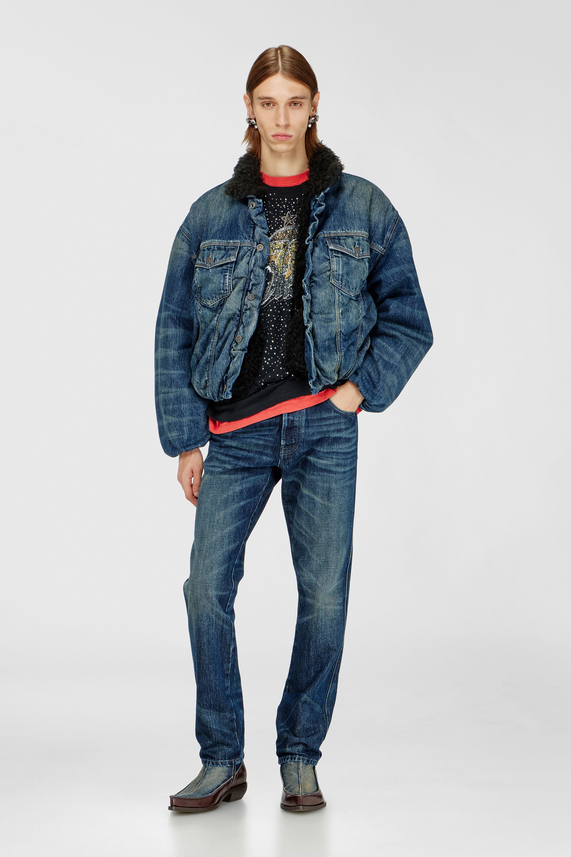 Diesel - D-FRIDO-30-TR, D-Frido-Botines western de piel y denim Hombre in Azul marino - 3
