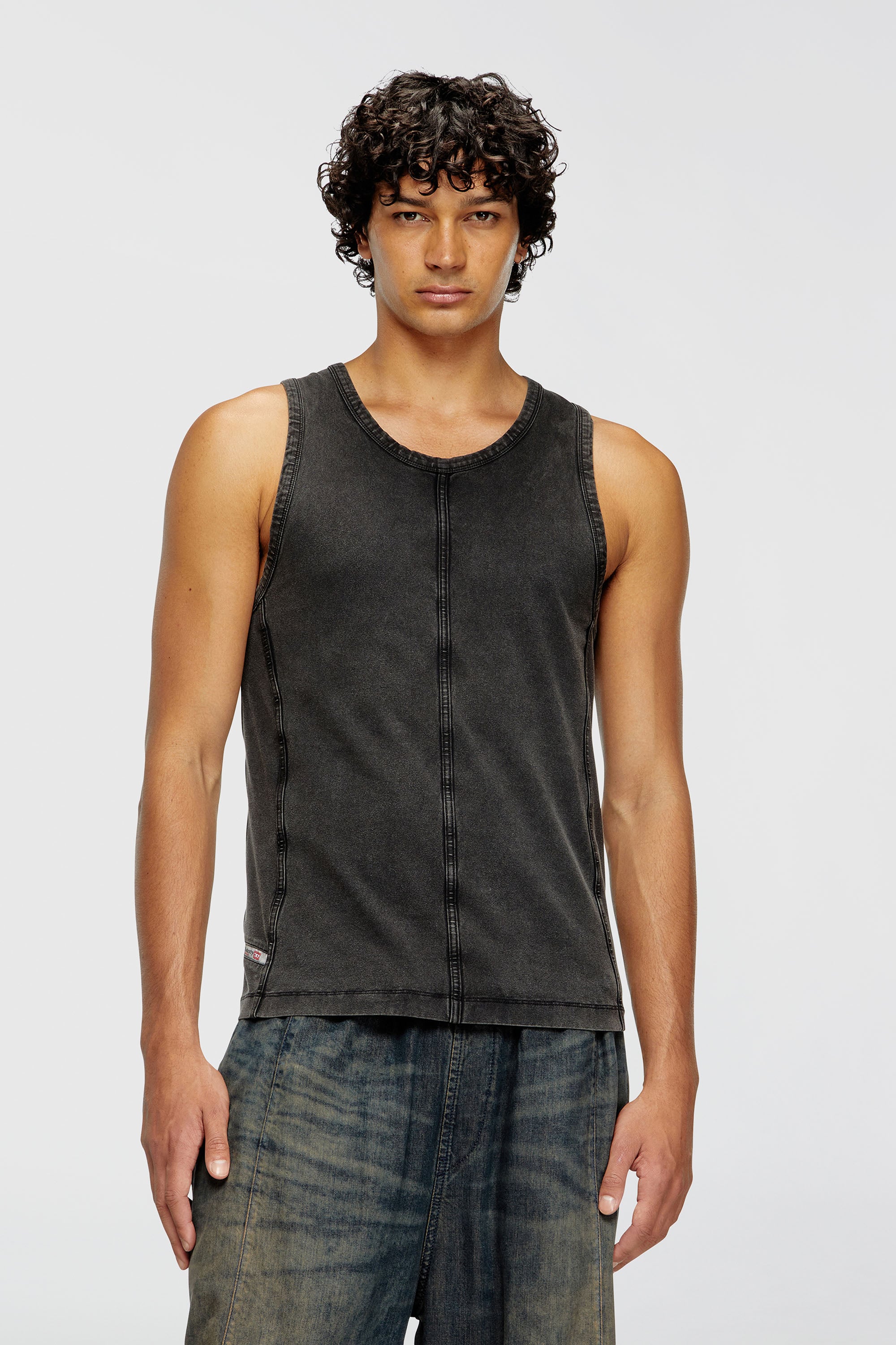 Diesel - T-MELY-SL, Camiseta de tirantes en tejido de punto de aspecto denim Hombre in Negro - 1