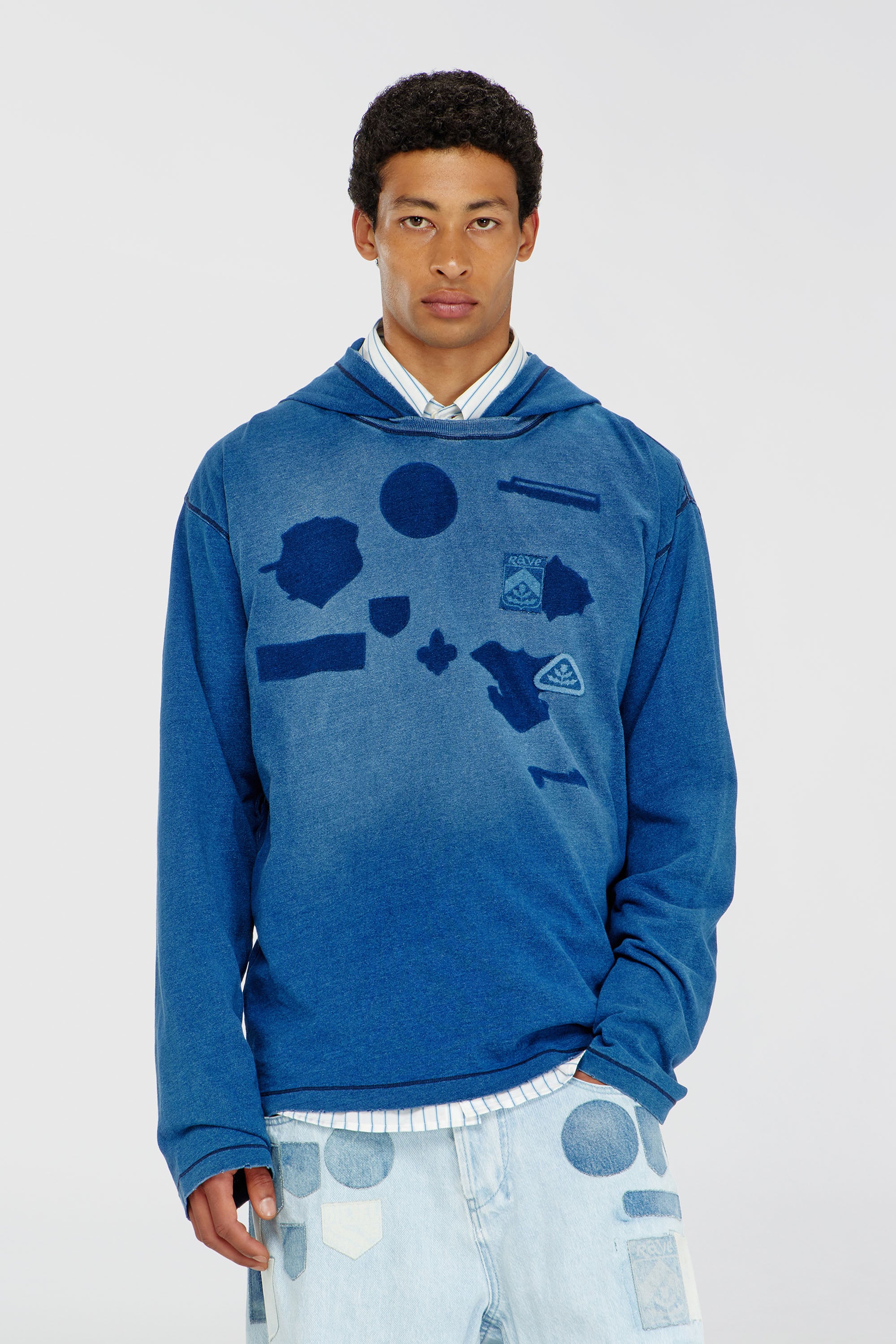 Diesel - T-NOX-LS-HOOD, Camiseta con capucha y manga larga con parches efecto sombra Hombre in Azul marino - 1