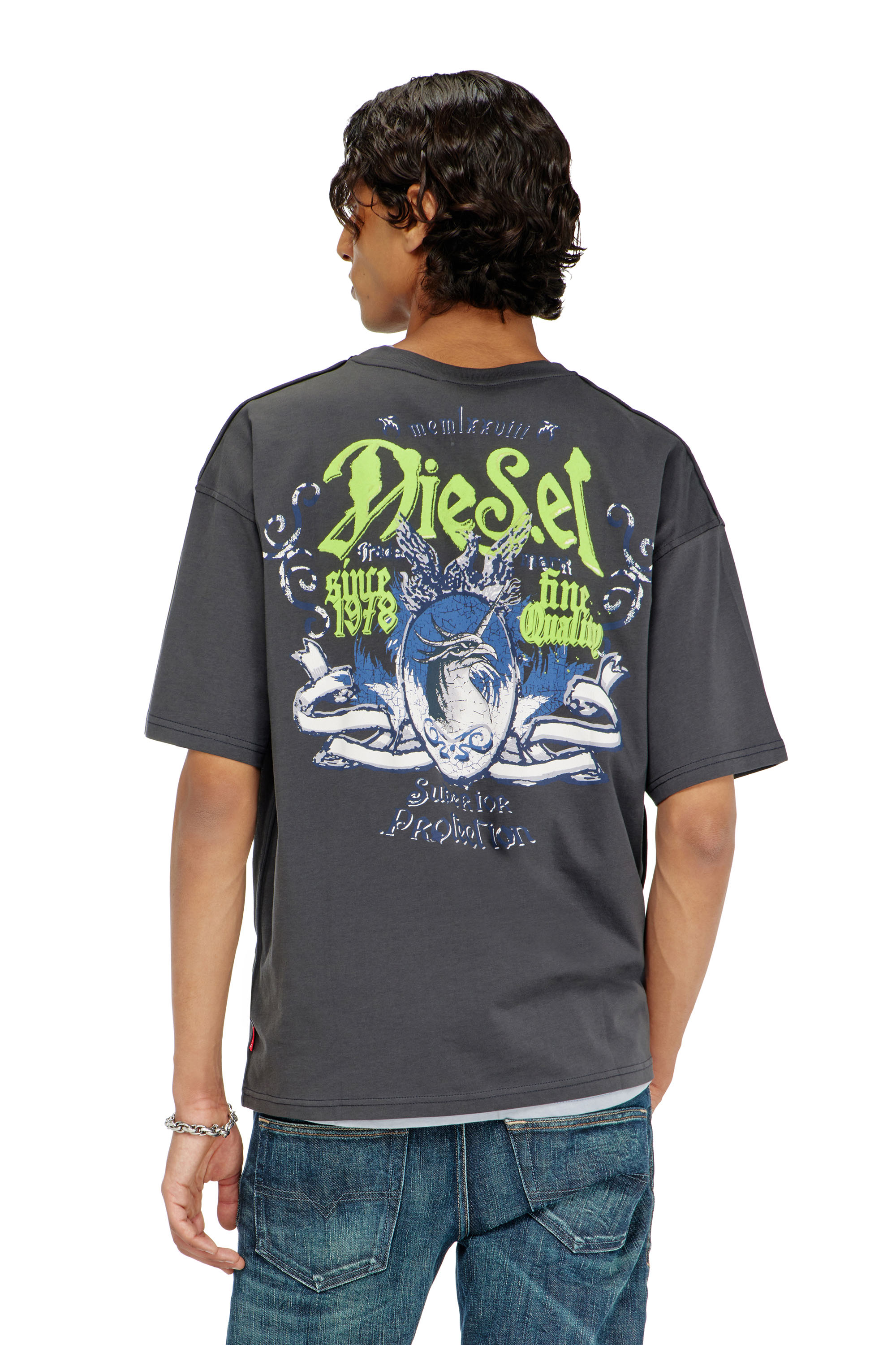 Diesel - T-BOXT-AA2, Camiseta de algod&oacute;n con gr&aacute;fico flocado Hombre in Gris - 4