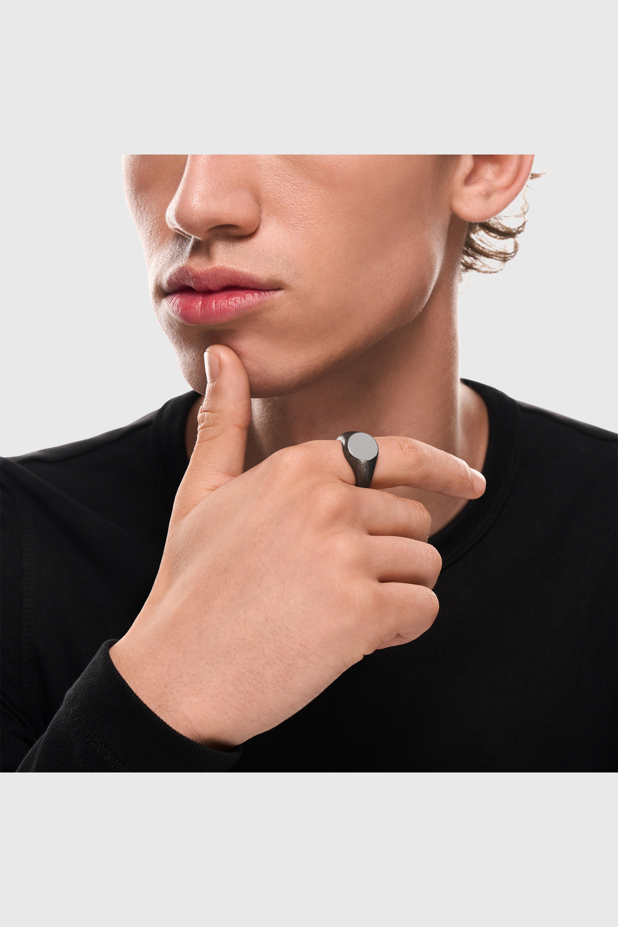 Diesel - DX1736040, Anillo sello de acero inoxidable con textura denim Unisex in Plateado - 4