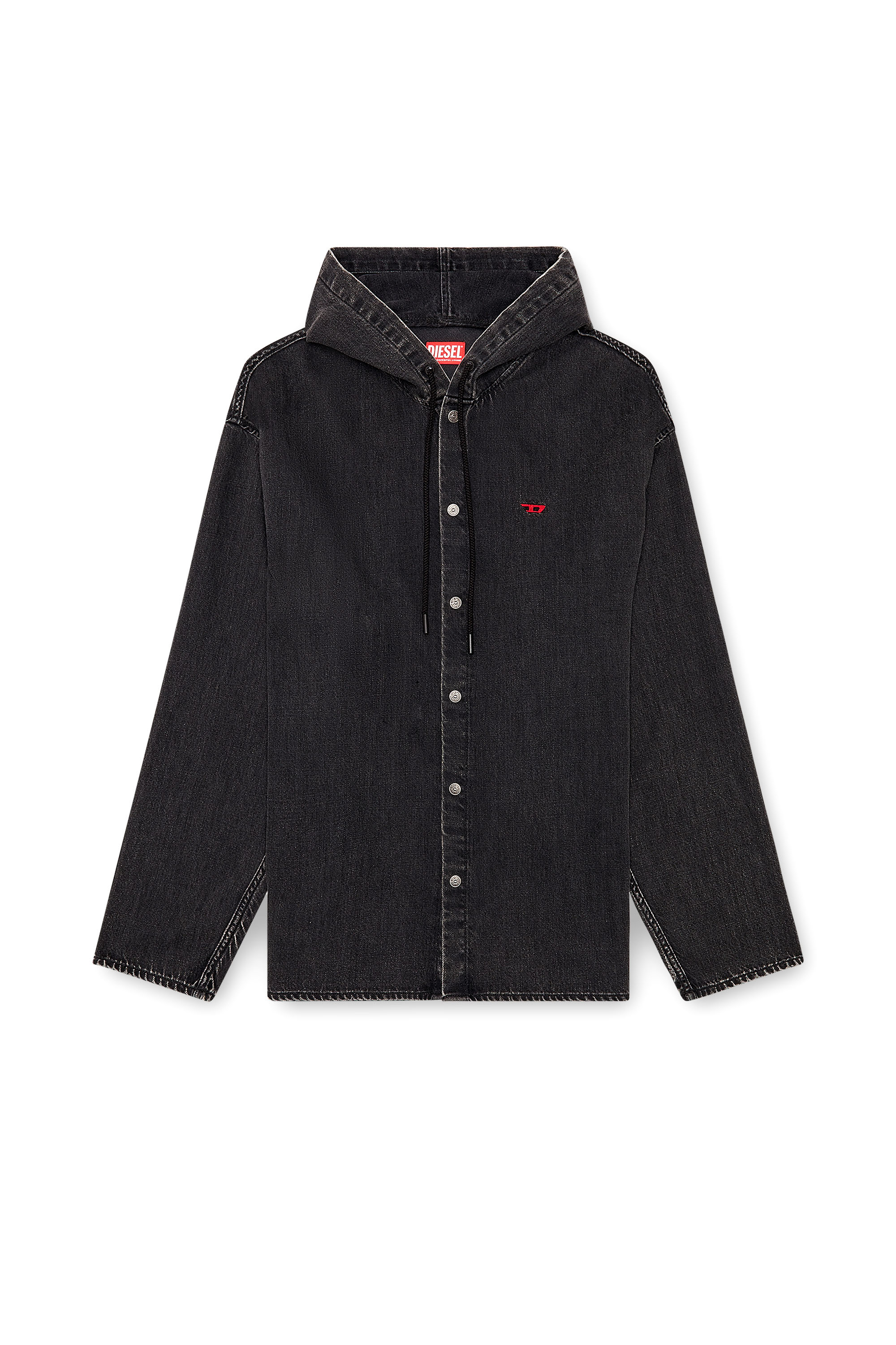 Diesel - D-DEWNY-HOOD, Man's Hybrid shirt in Tencel denim in Black - 3