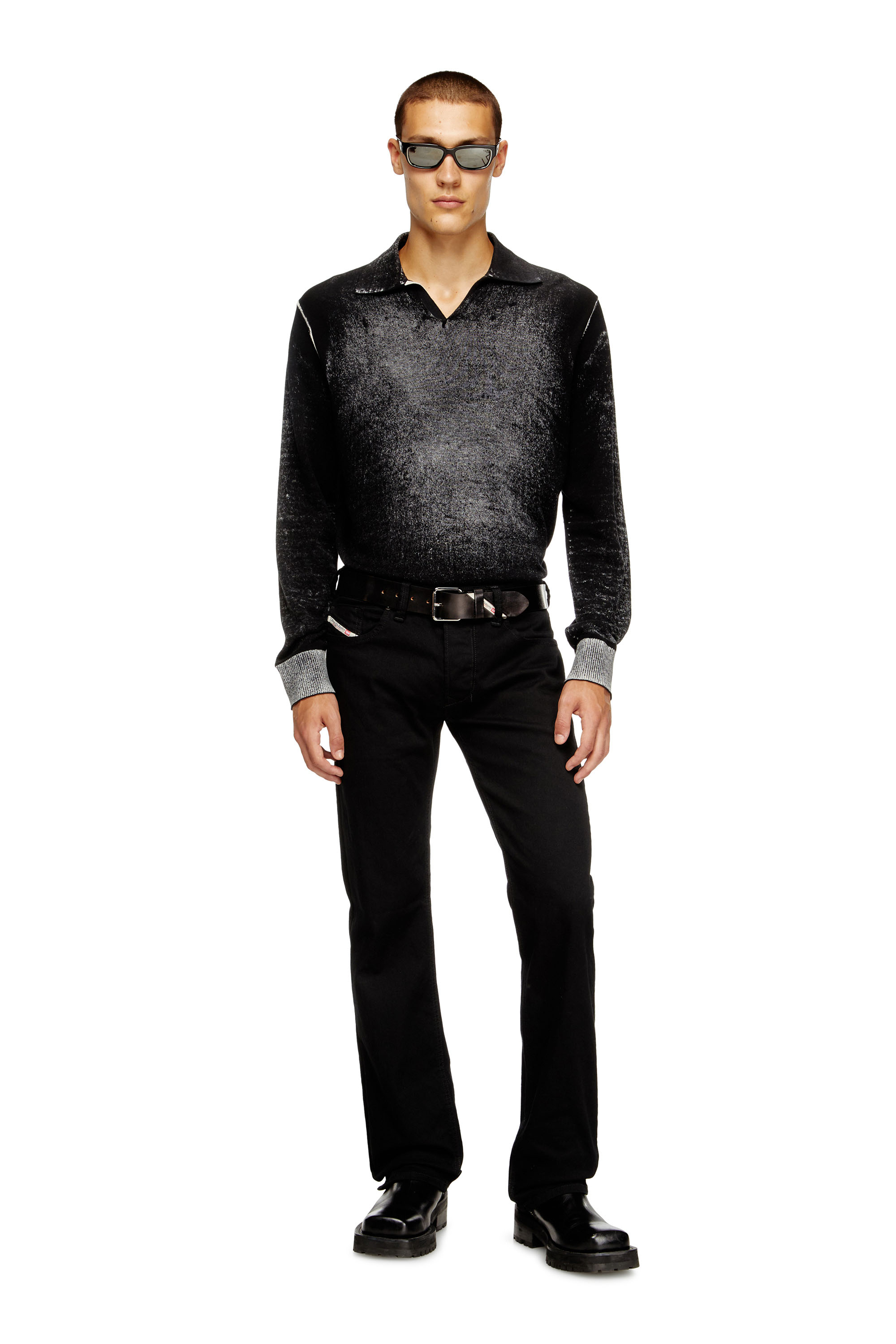 Diesel - K-LORENZO, Jersey con cuello polo con estampado invertido Hombre in Negro - 2