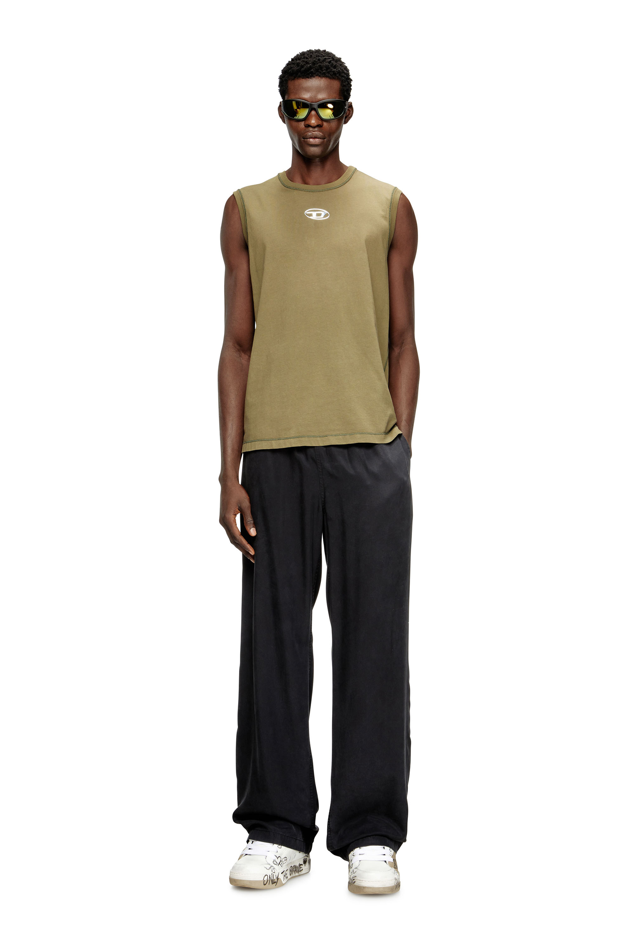 Diesel - T-BISCO-IOD, Top de algodón sin mangas con Oval D metálico Hombre in Verde - 1