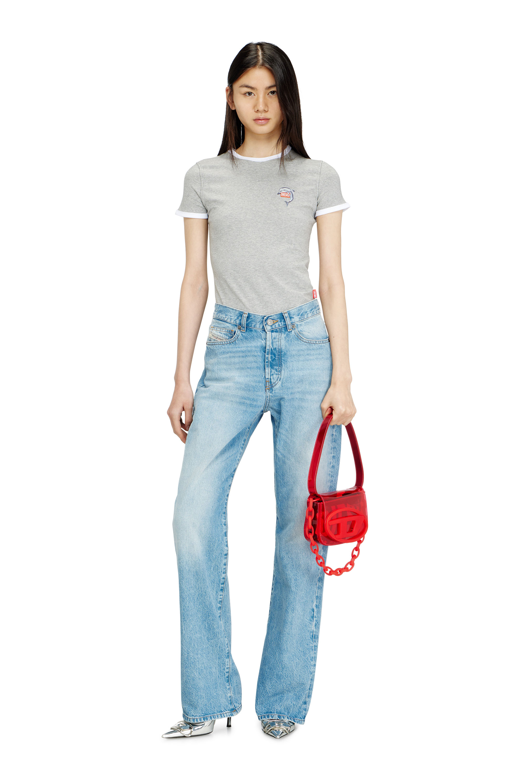 Diesel - T-UNCUTIES-LONG-S13, Camiseta ajustada de manga corta con estampado de delf&iacute;n Mujer in Gris - 2