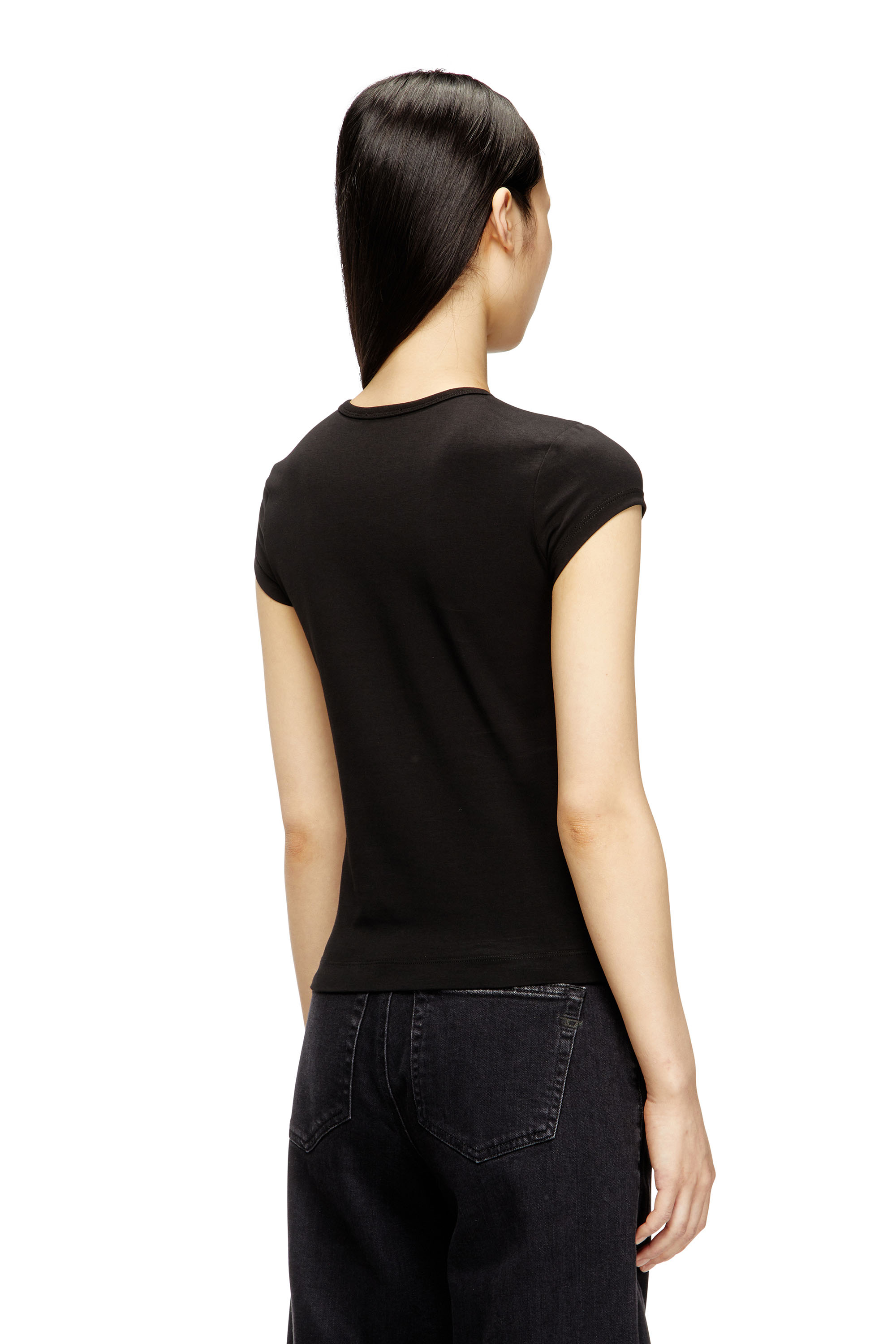 Diesel - T-ANGIE-OD, Camiseta con logotipo bordado con abertura Mujer in Negro - 4