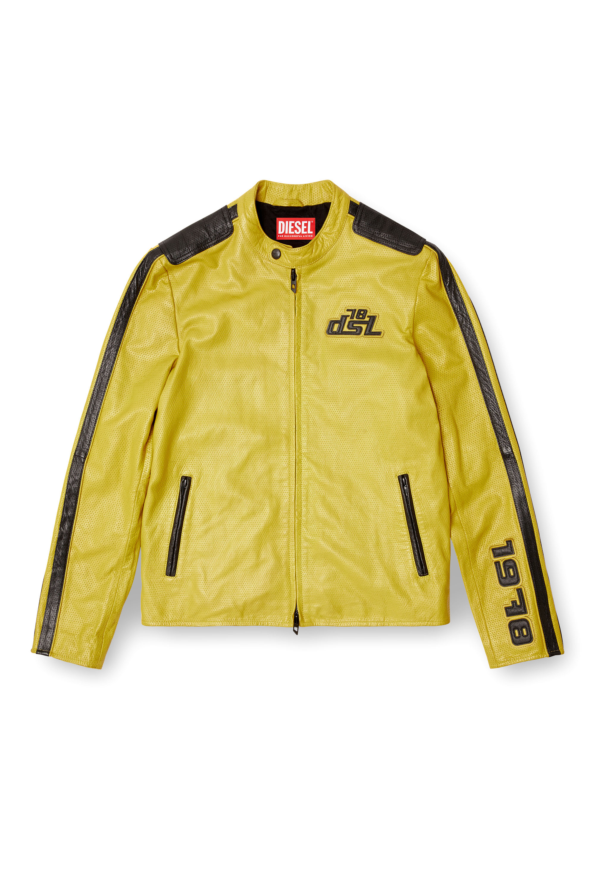 Diesel - L-POP, Chaqueta de motorista de cuero perforado Unisex in Amarillo - 4