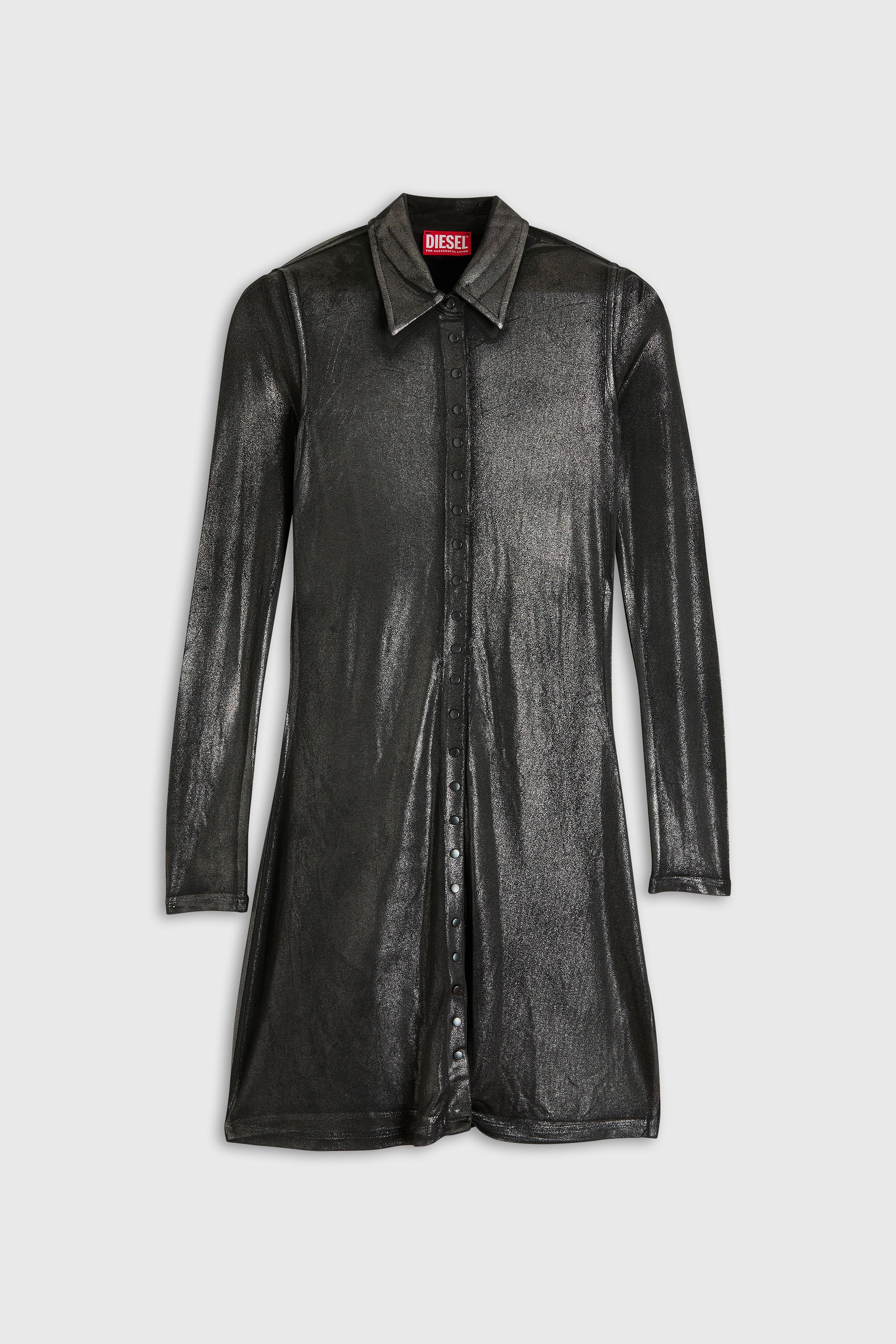 Diesel - D-POL-B1, Vestido camisero mini con efecto metalizado Mujer in Negro - 1