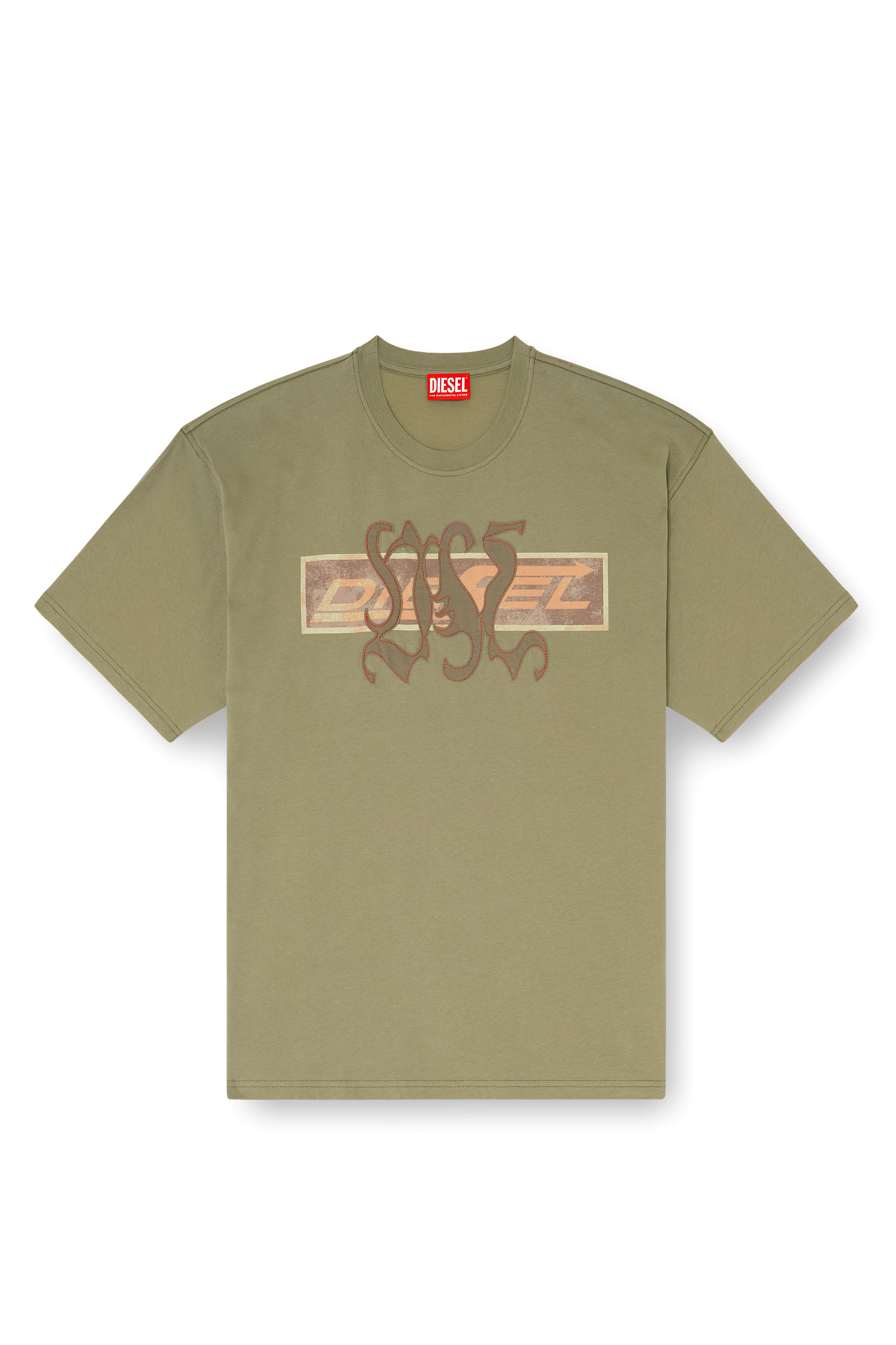 Diesel - T-BOXT-AA17, Camiseta con estampado gr&aacute;fico y patches Hombre in Verde - 3