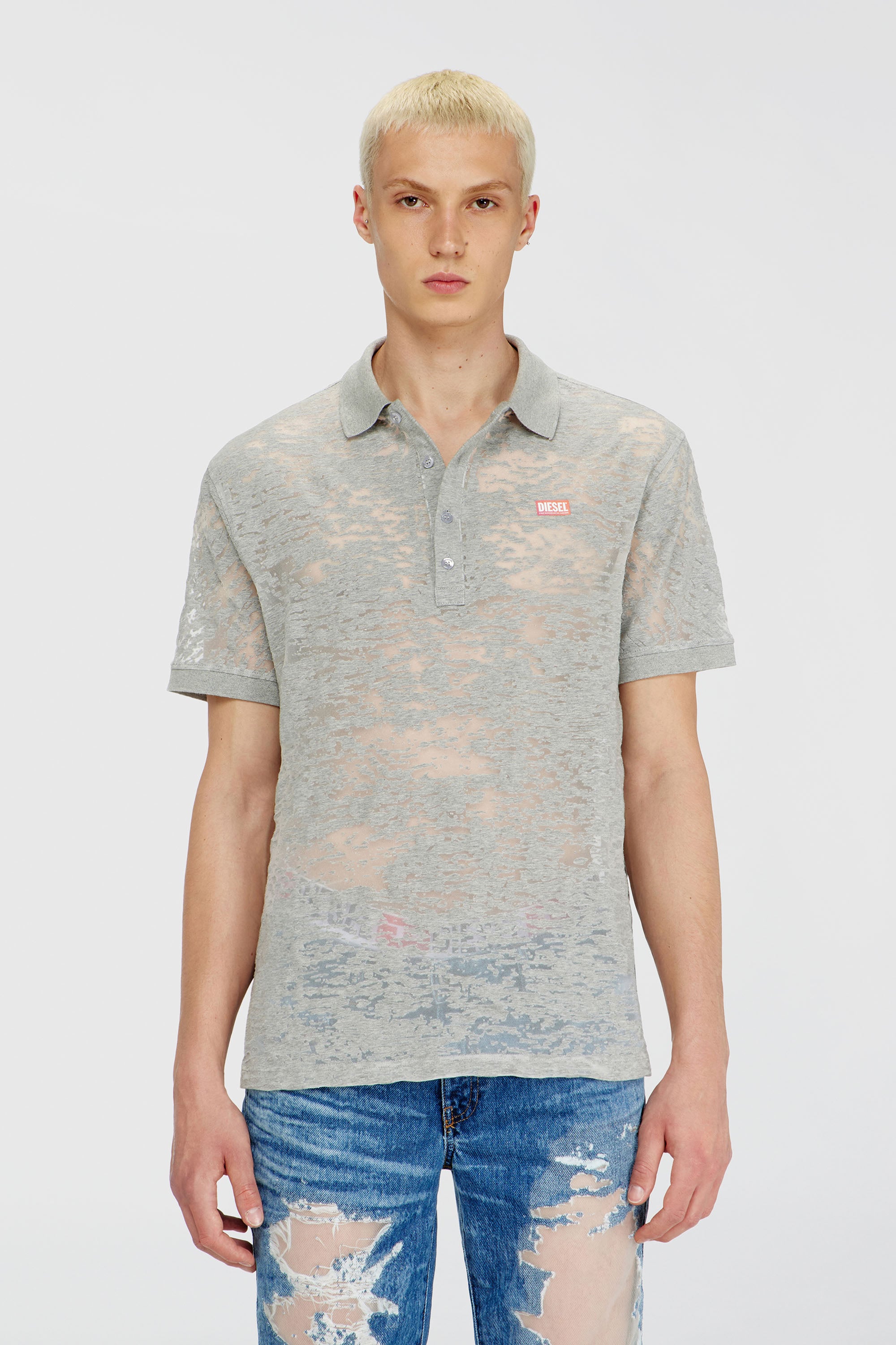 Diesel - PR-T-REJUST, Polo en jersey devor&eacute; all-over Hombre in Gris - 2