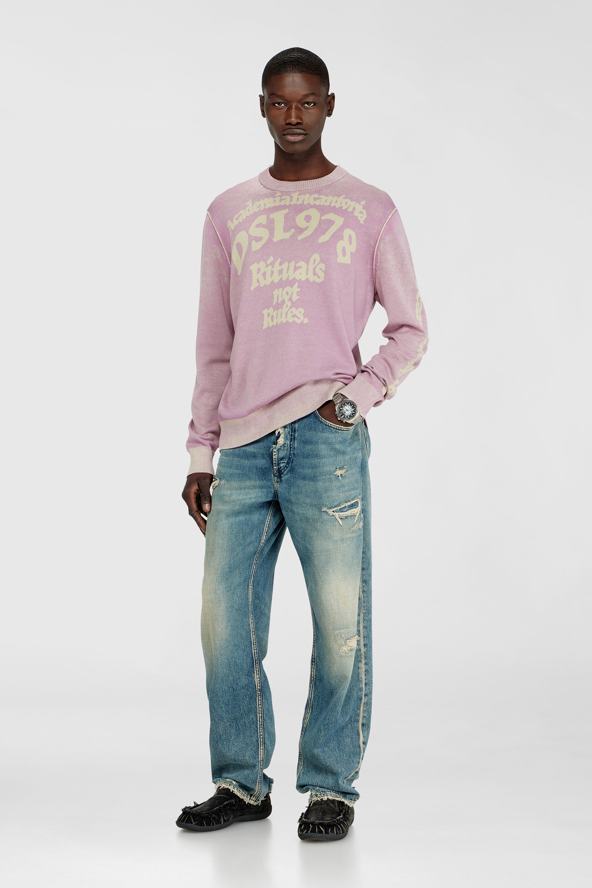 Diesel - K-LAUTI, Jersey de algod&oacute;n tratado con eslogan Hombre in Morado - 1