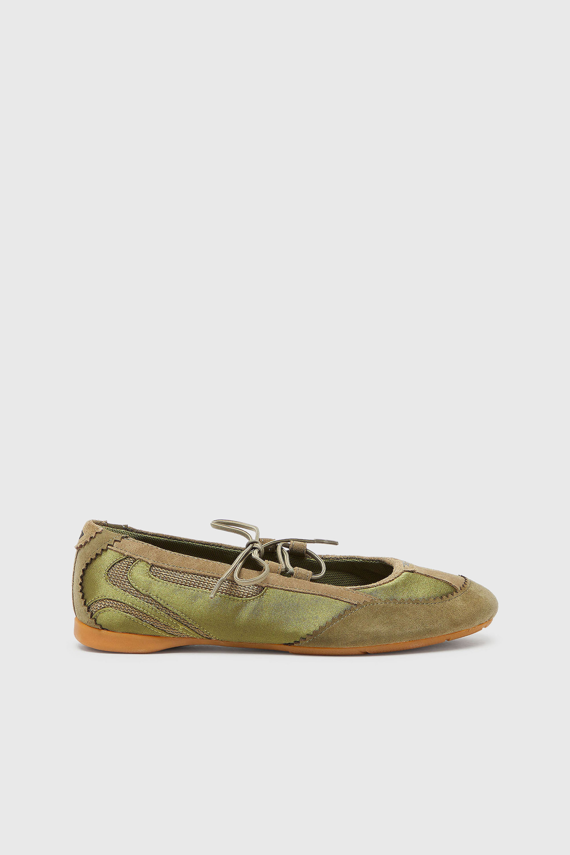 Diesel - D-MILE BALLERINA LACE UP II W, D-Mile - Bailarinas con cordones en piel y malla Mujer in Verde - 1
