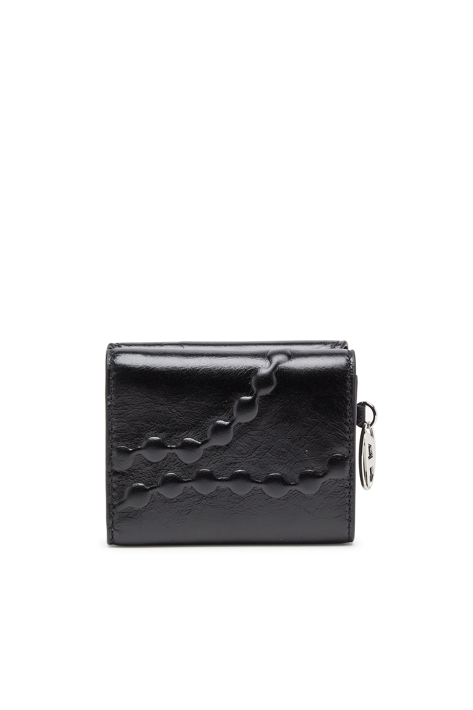 Diesel - OVAL-D TRI FOLD ZIP COIN XS II, Cartera de piel triple con motivo en relieve Mujer in Negro - 2