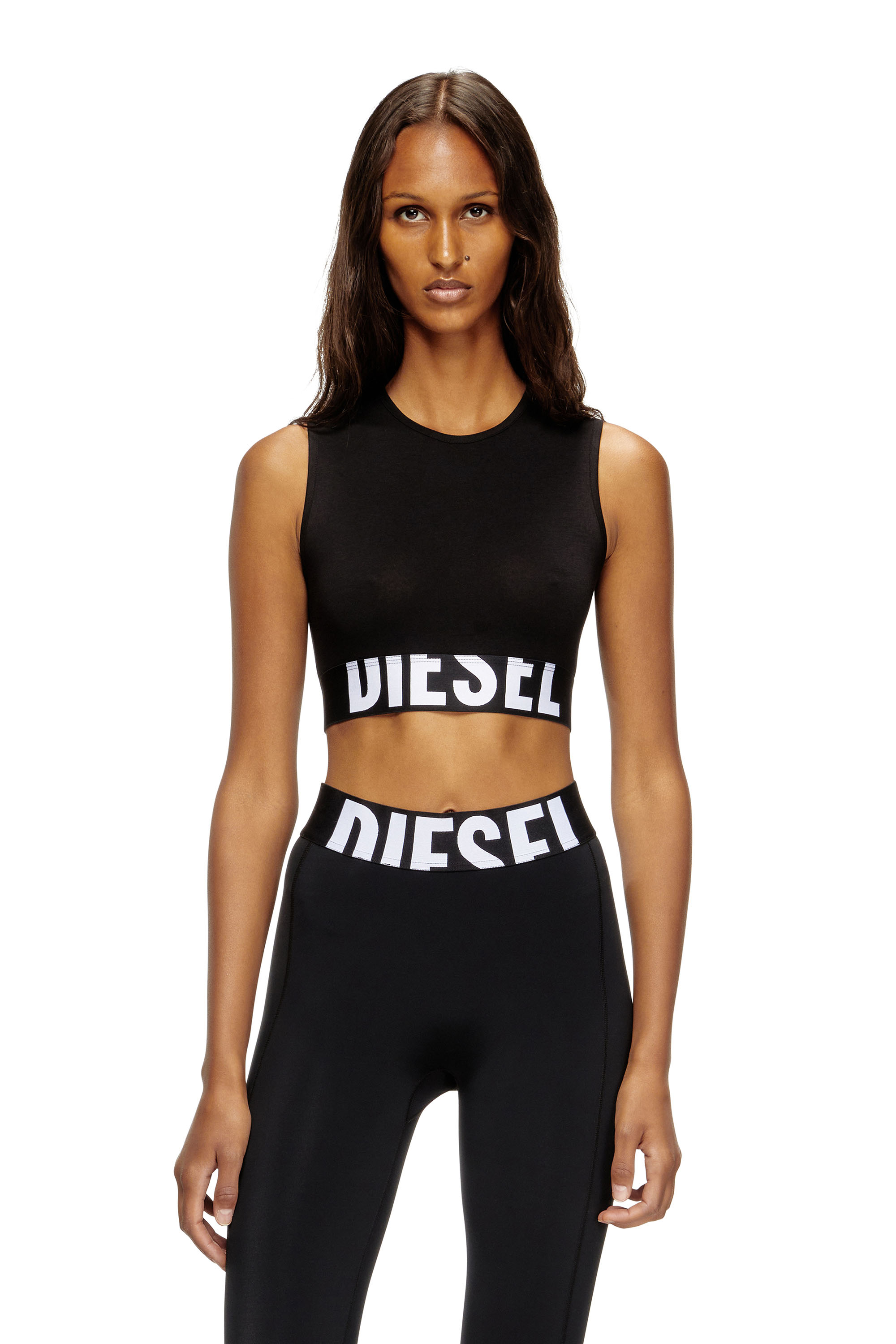 Diesel - ADA-D-POP, Camiseta con tirantes recortada con logotipo recortado Mujer in Negro - 1