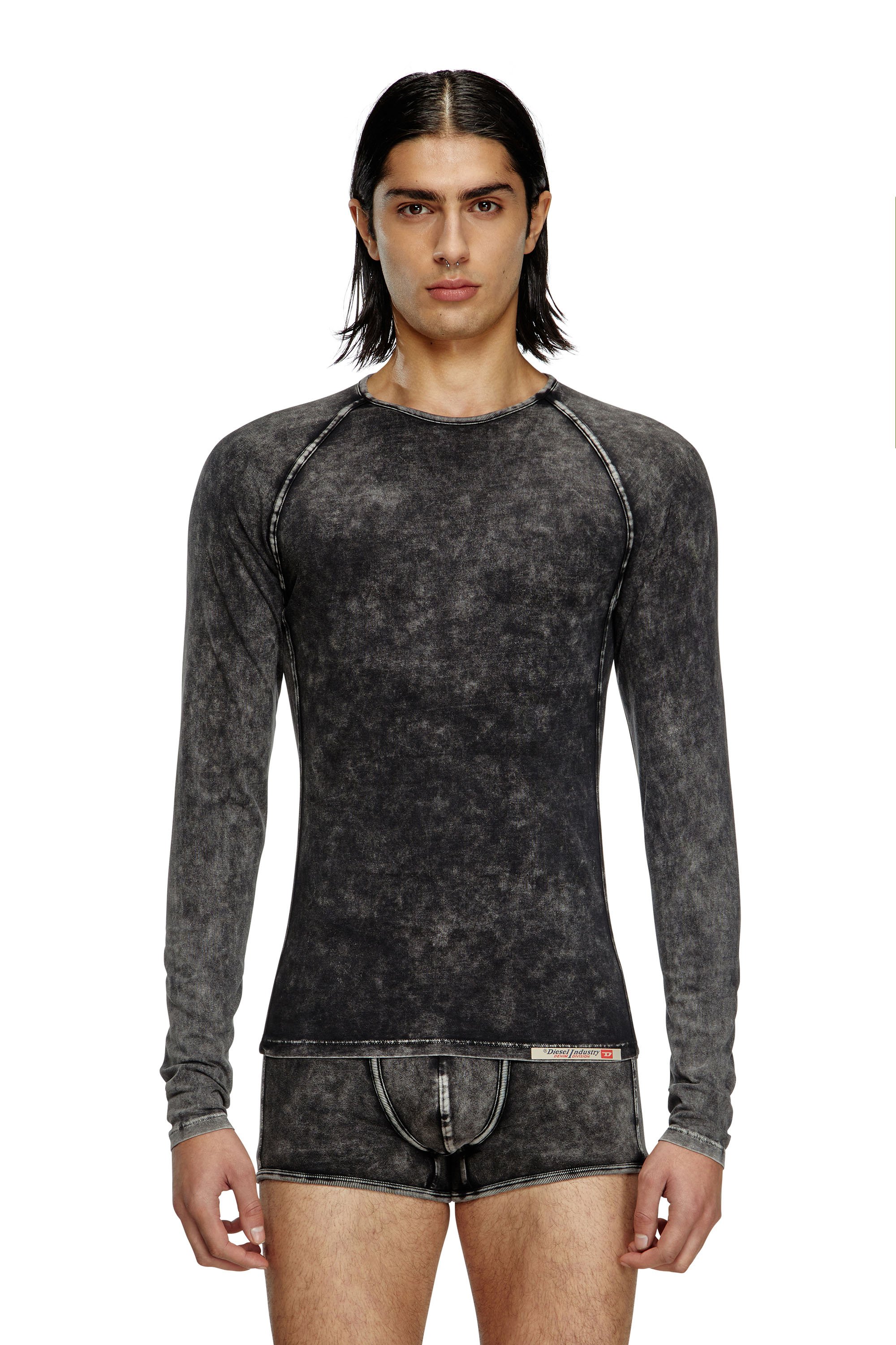 Diesel - EFREM-DNM, Camiseta de manga larga efecto denim Hombre in Negro - 1