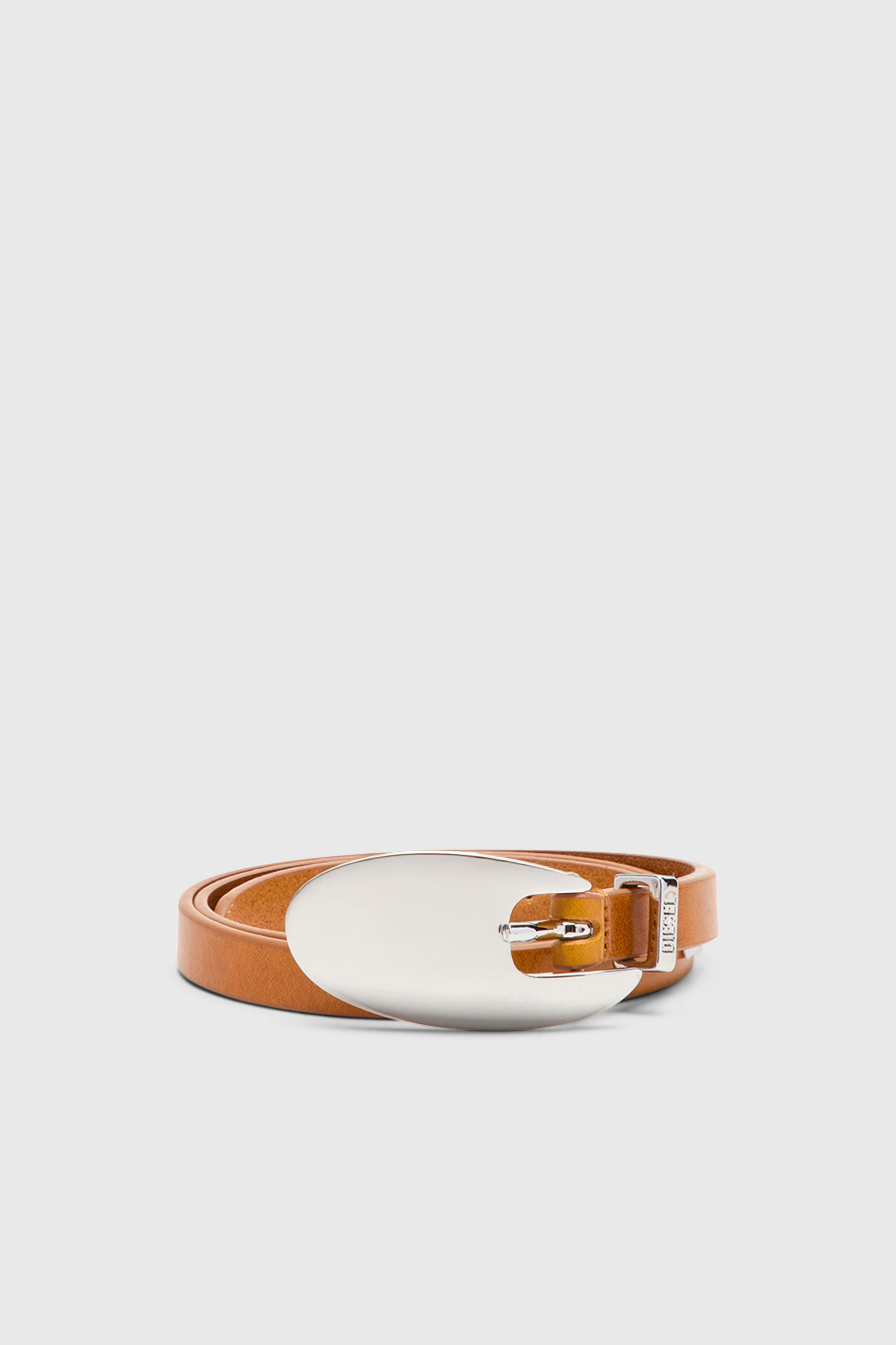 Diesel - B-ROP 15, Cintur&oacute;n 1.5 cm fino de cuero con hebilla escult&oacute;rica Mujer in Marr&oacute;n - 1