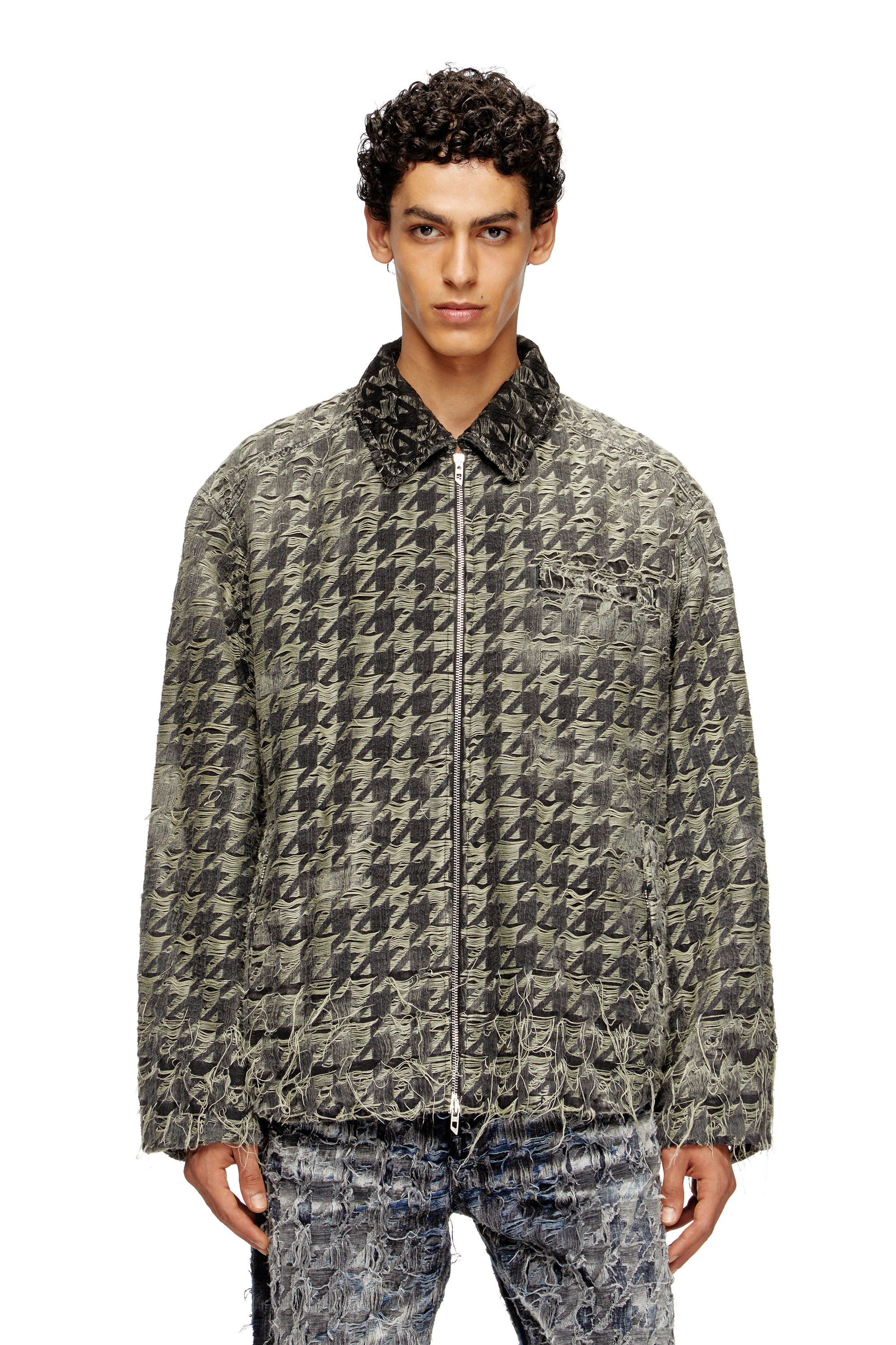 Diesel - D-ELMO-FSH, Chaqueta en tejido denim con tejido de pata de gallo Hombre in Negro - 1