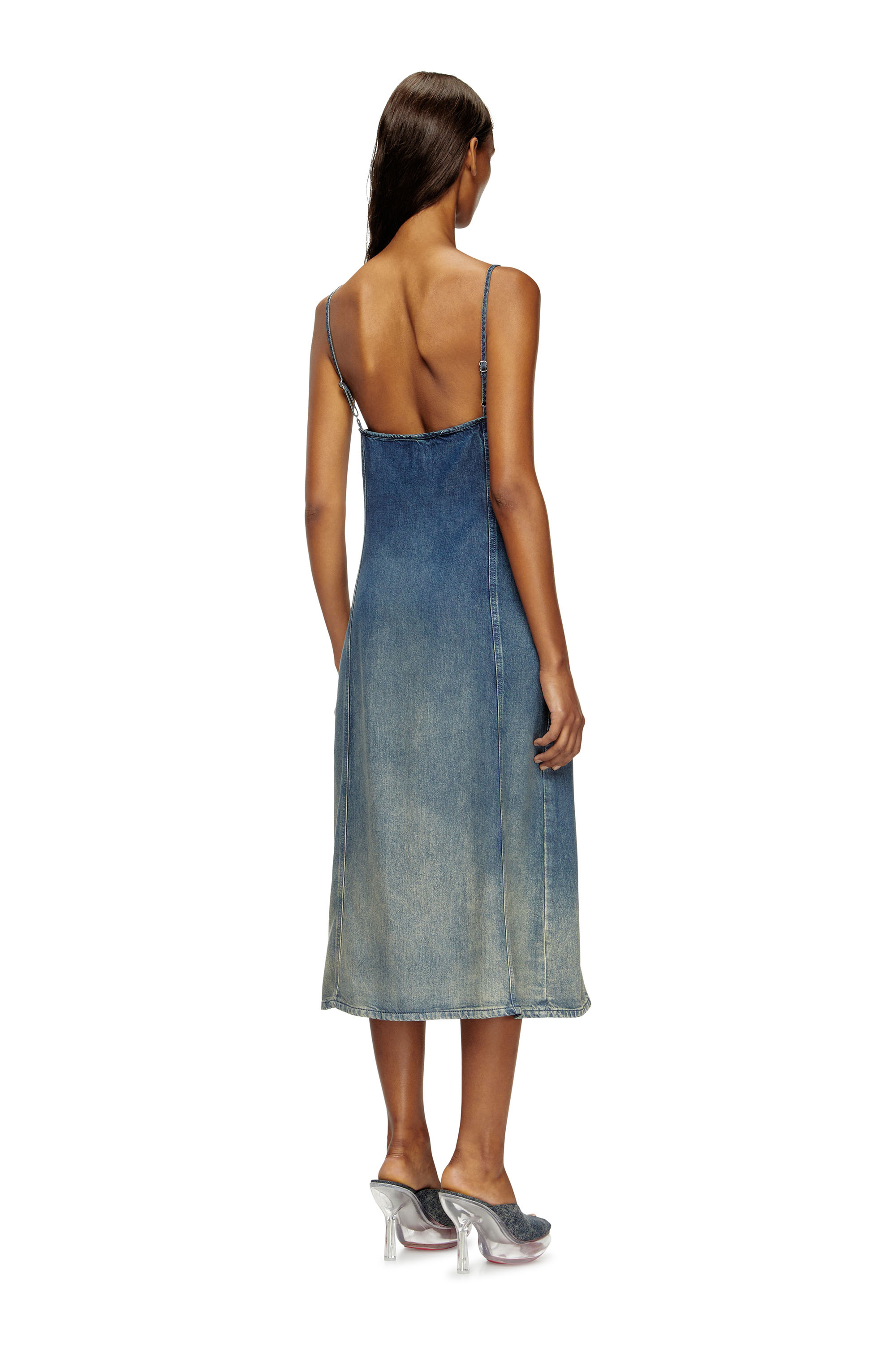 Diesel - DE-MELVI-S, Vestido de denim fluido desgastado con láser Mujer in Azul marino - 4