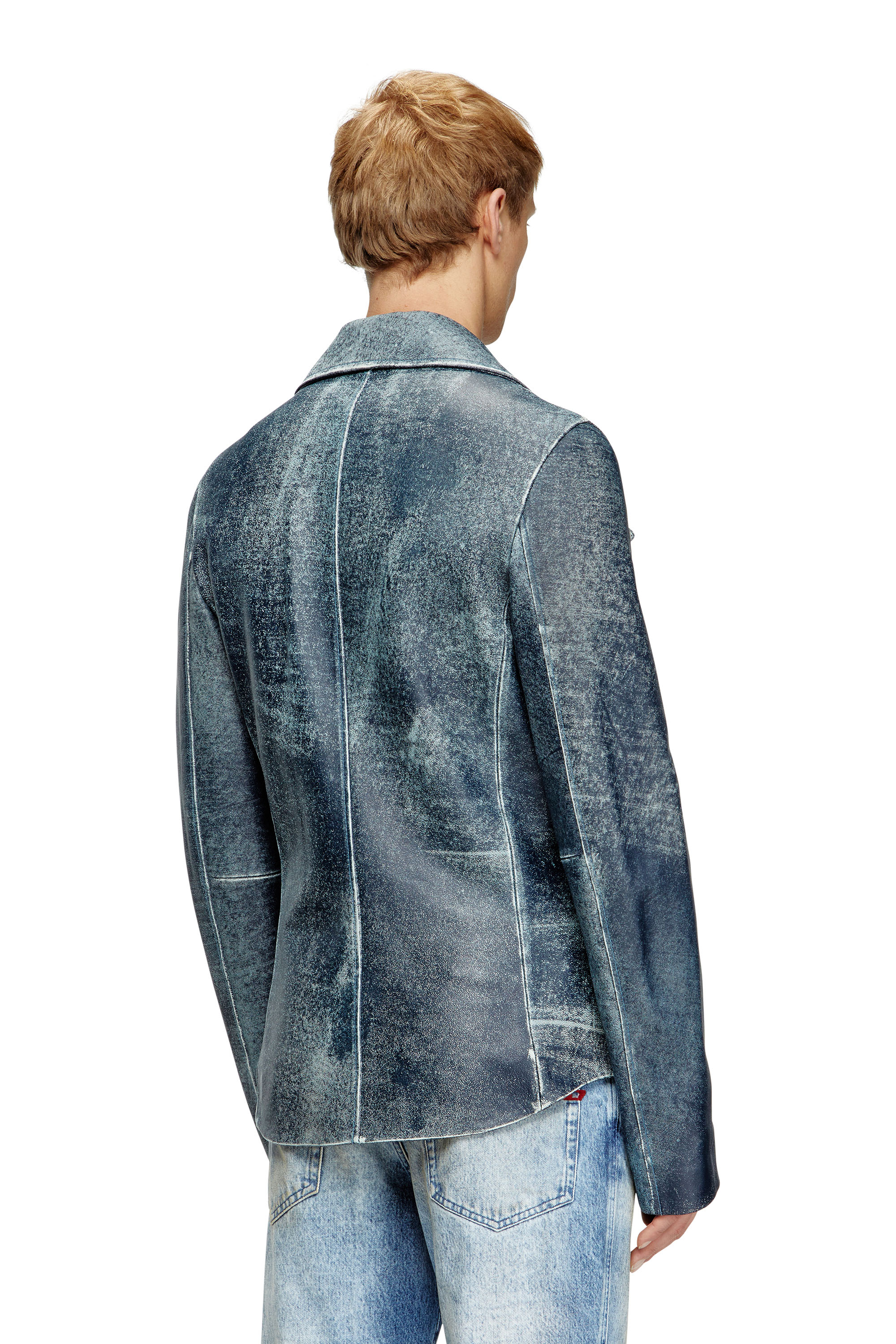 Diesel - L-WERNER, Chaqueta de cuero tratado tipo denim Hombre in Azul marino - 4