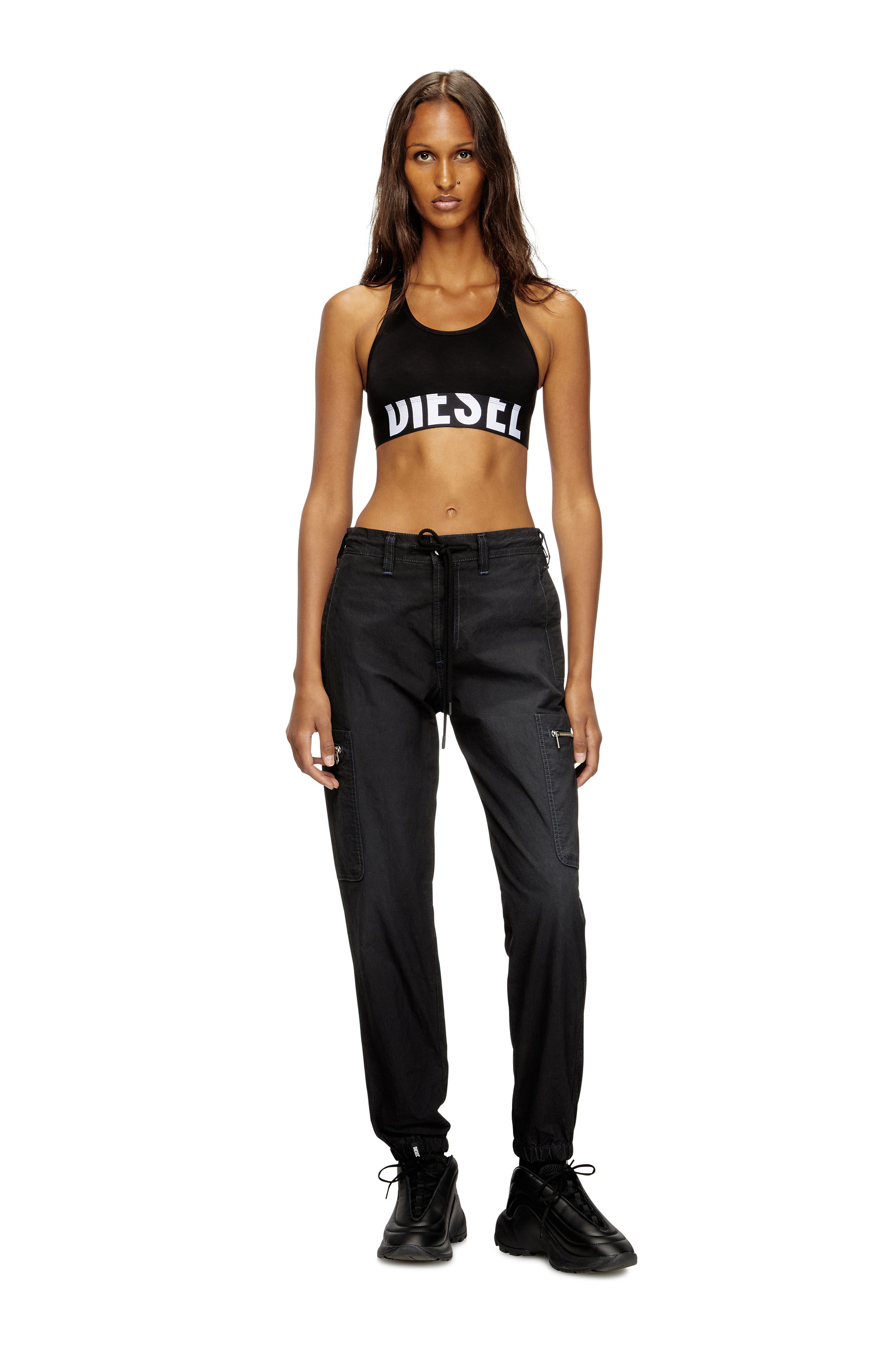 Diesel - UFSB-COTTON-RACE-BRALETTE-XL, Sujetador deportivo con logotipo recortado Mujer in Negro - 4