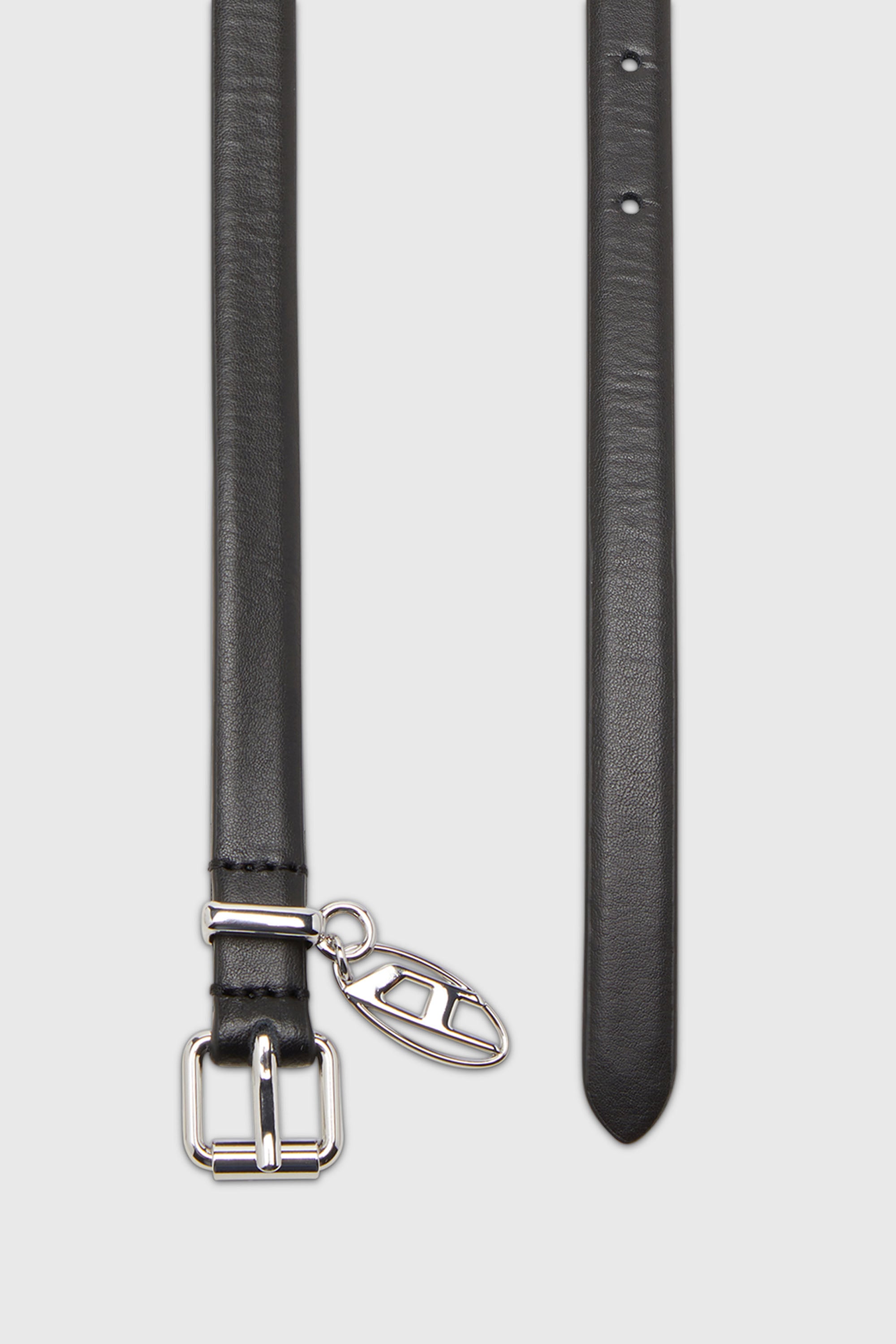 Diesel - B-CHARM-OVAL D, Cintur&oacute;n 1.5 cm fino de cuero con adorno Oval D Mujer in Negro - 2
