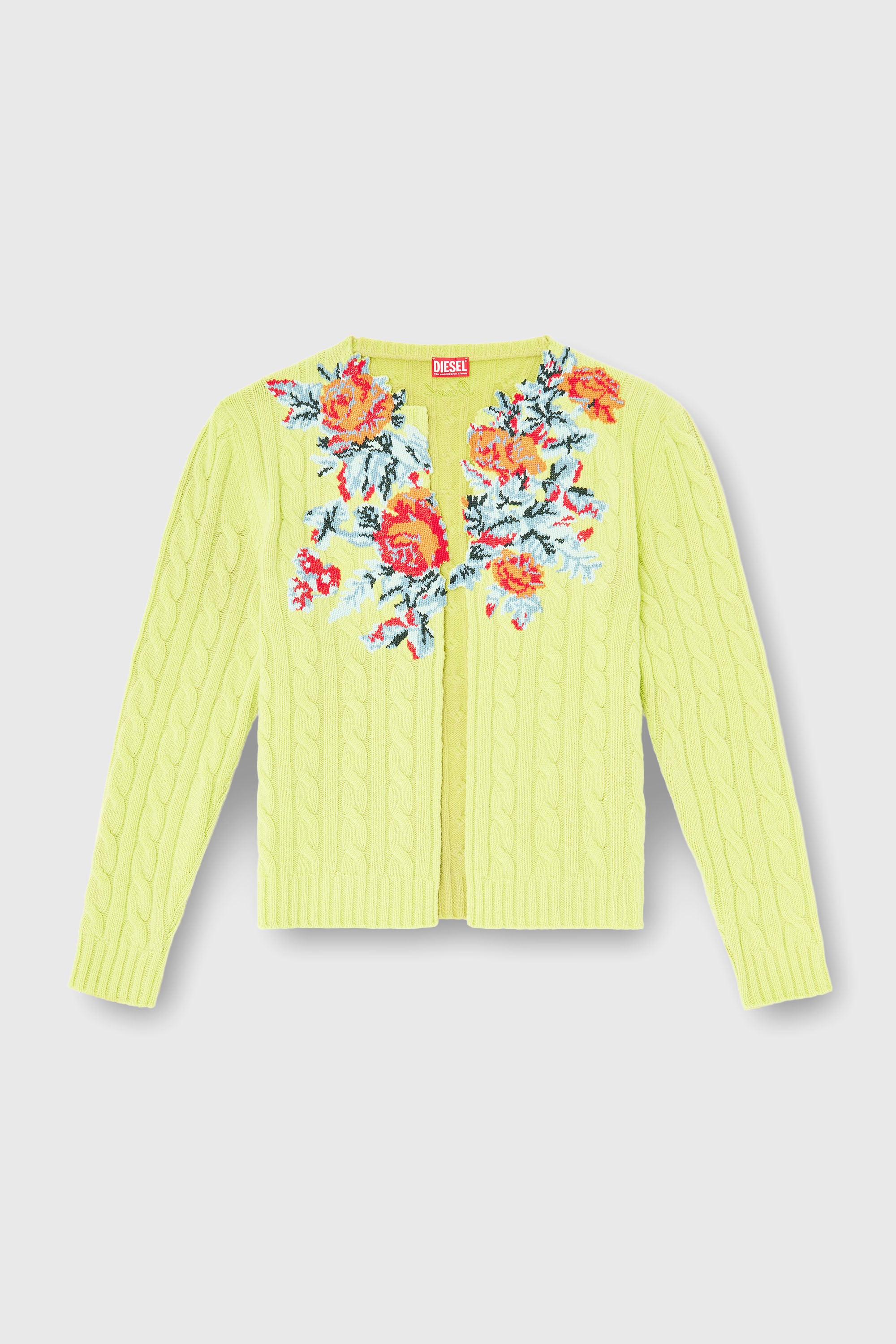 Diesel - K-RINO, C&aacute;rdigan abierto de punto trenzado floral Hombre in Amarillo - 1