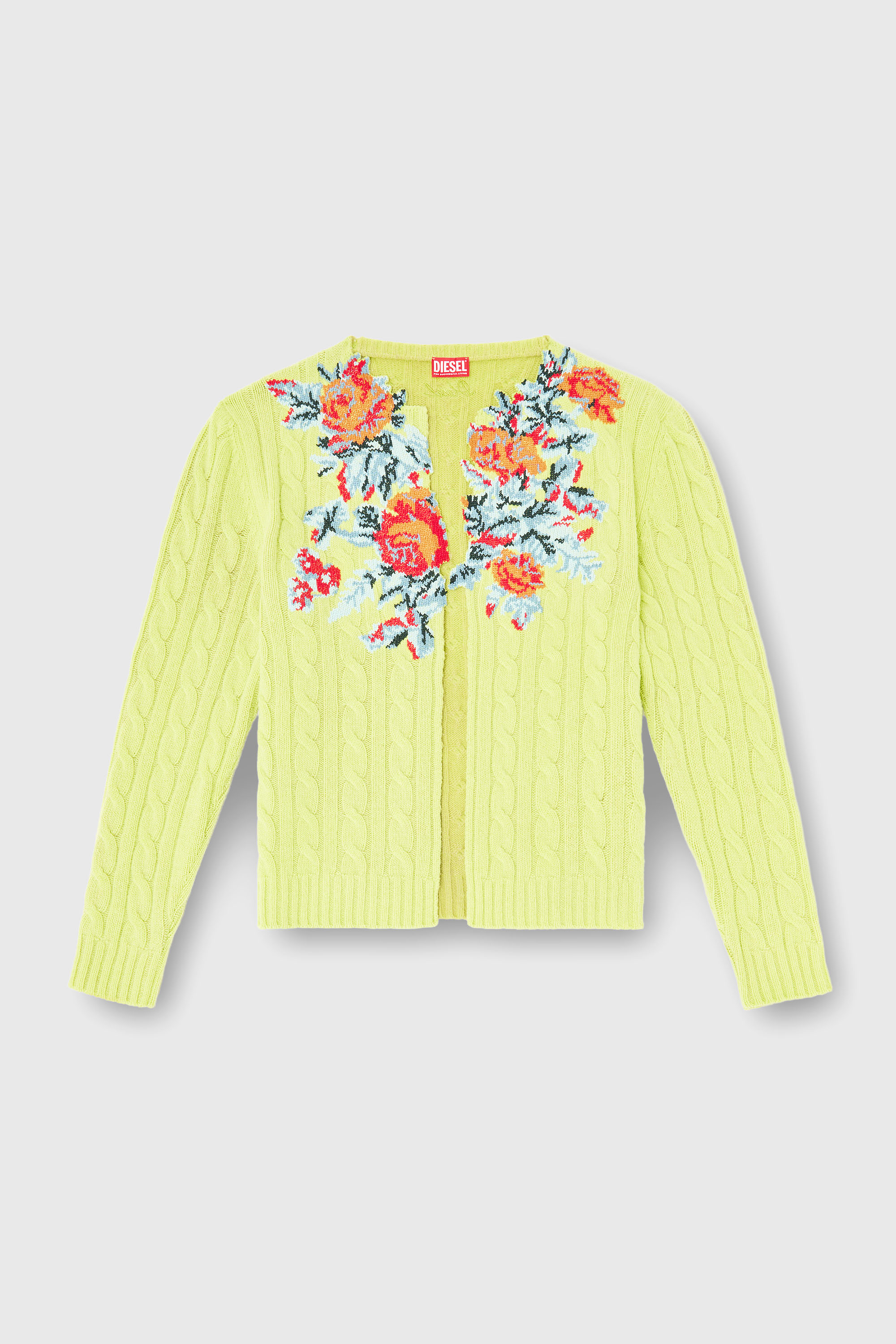 Diesel - K-RINO, C&aacute;rdigan abierto de punto trenzado floral Hombre in Amarillo - 2