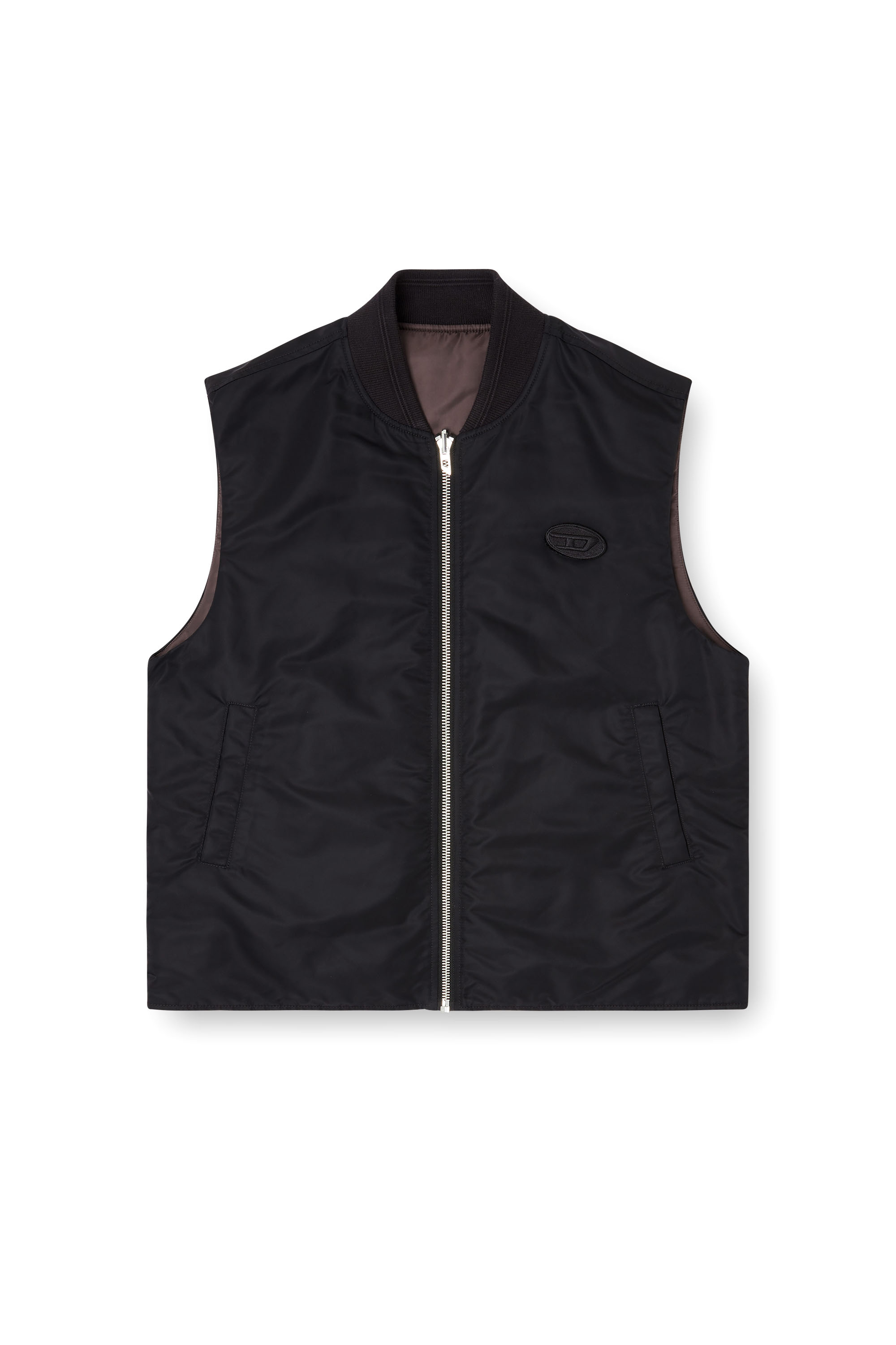 Diesel - W-TYPE-D1-SL, Chaleco acolchado de sat&eacute;n con bordado Oval D Hombre in Negro - 3