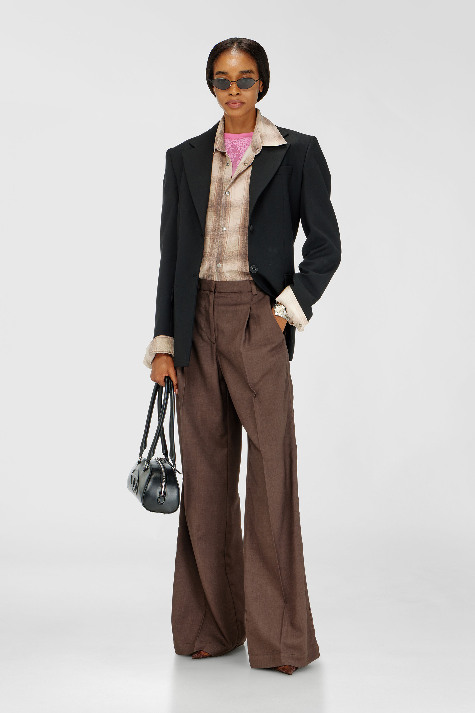 Diesel - P-ARIDE, Pantal&oacute;n wide de pernera plisada en stretch wool Mujer in ToBeDefined - 1