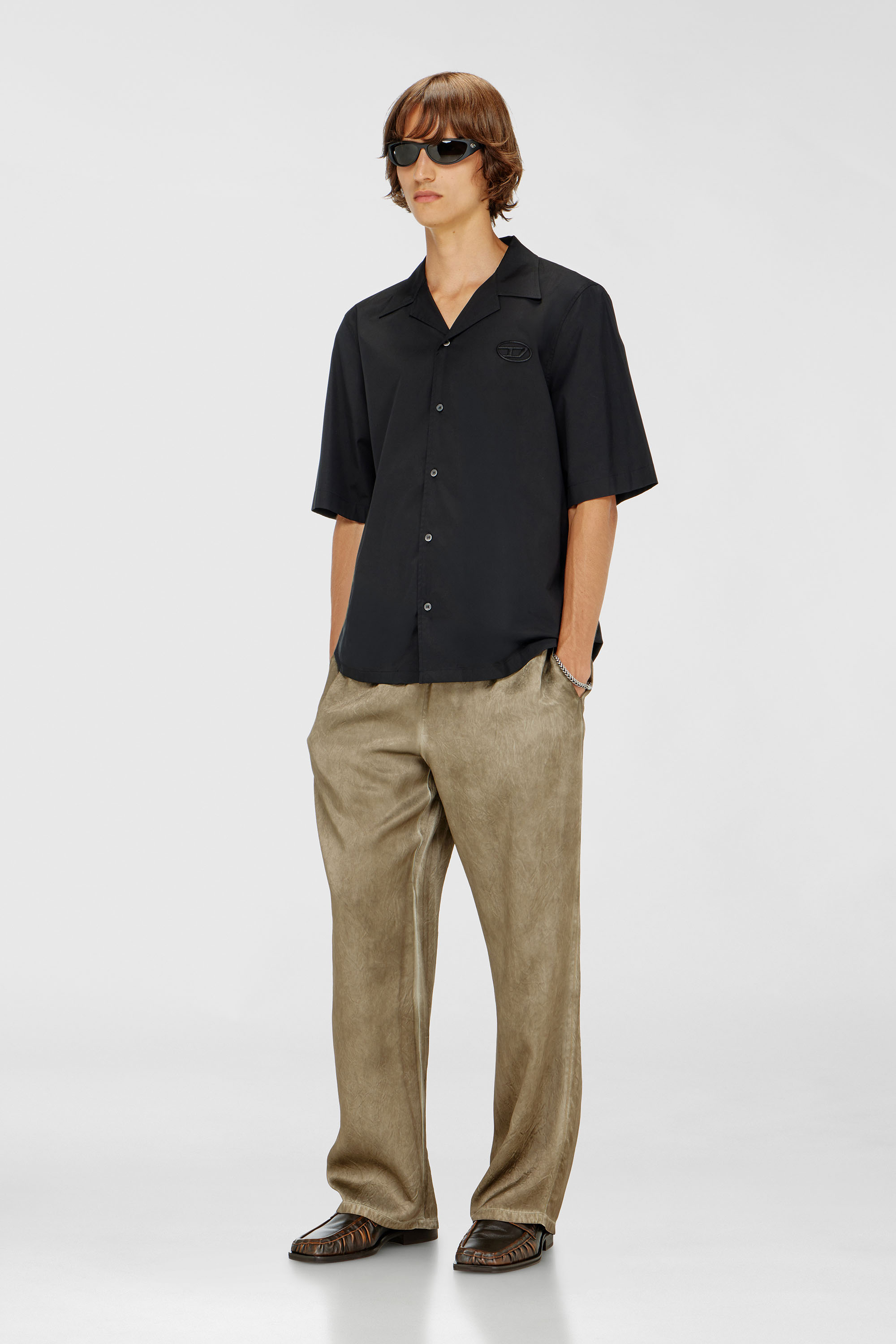 Diesel - S-MAC-GSBH, Camisa de popelina el&aacute;stica con bordado Oval D Hombre in Negro - 2