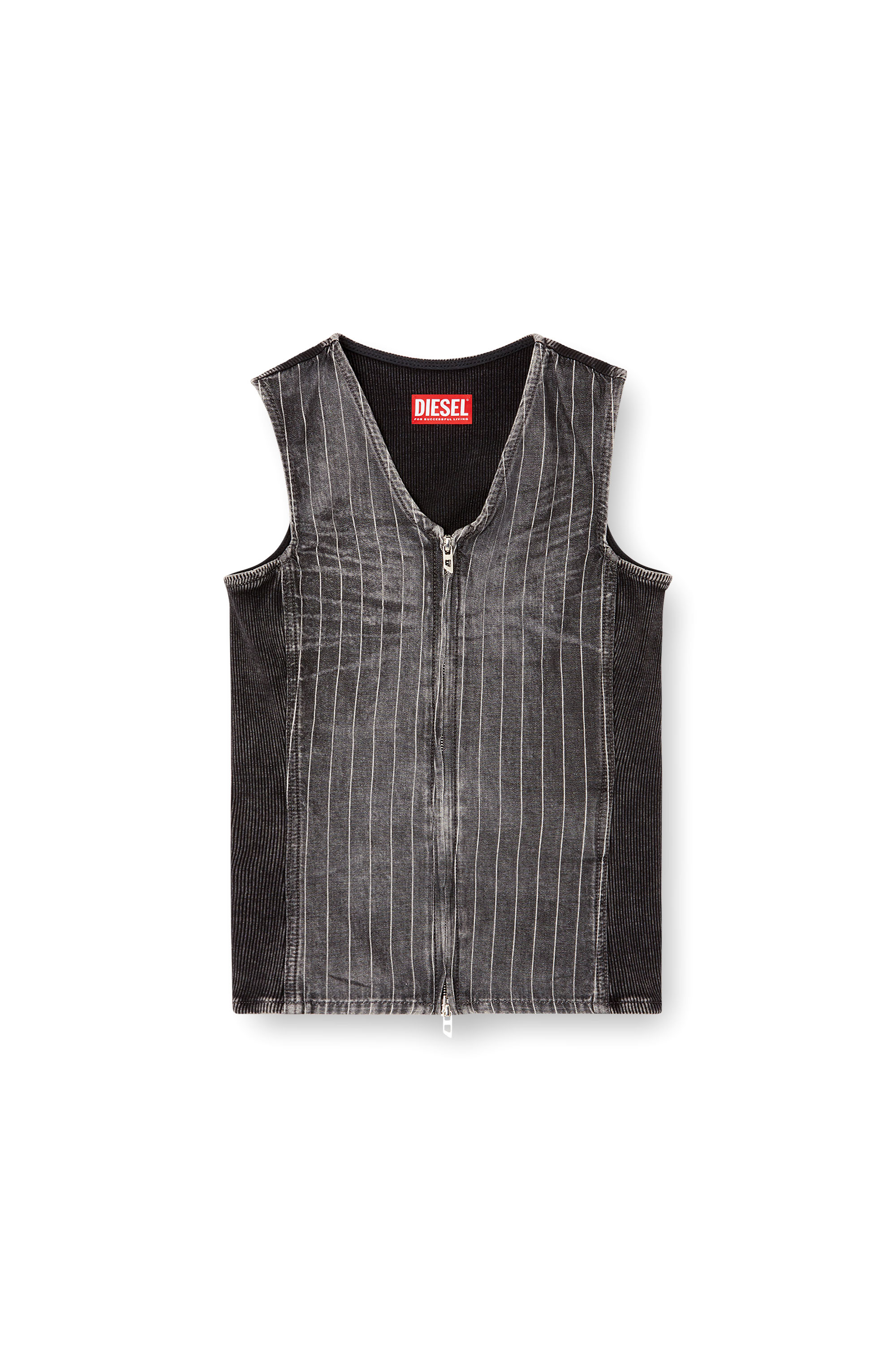 Diesel - DE-NESSI-S, Top con cremallera en denim y pana Mujer in Multicolor - 4