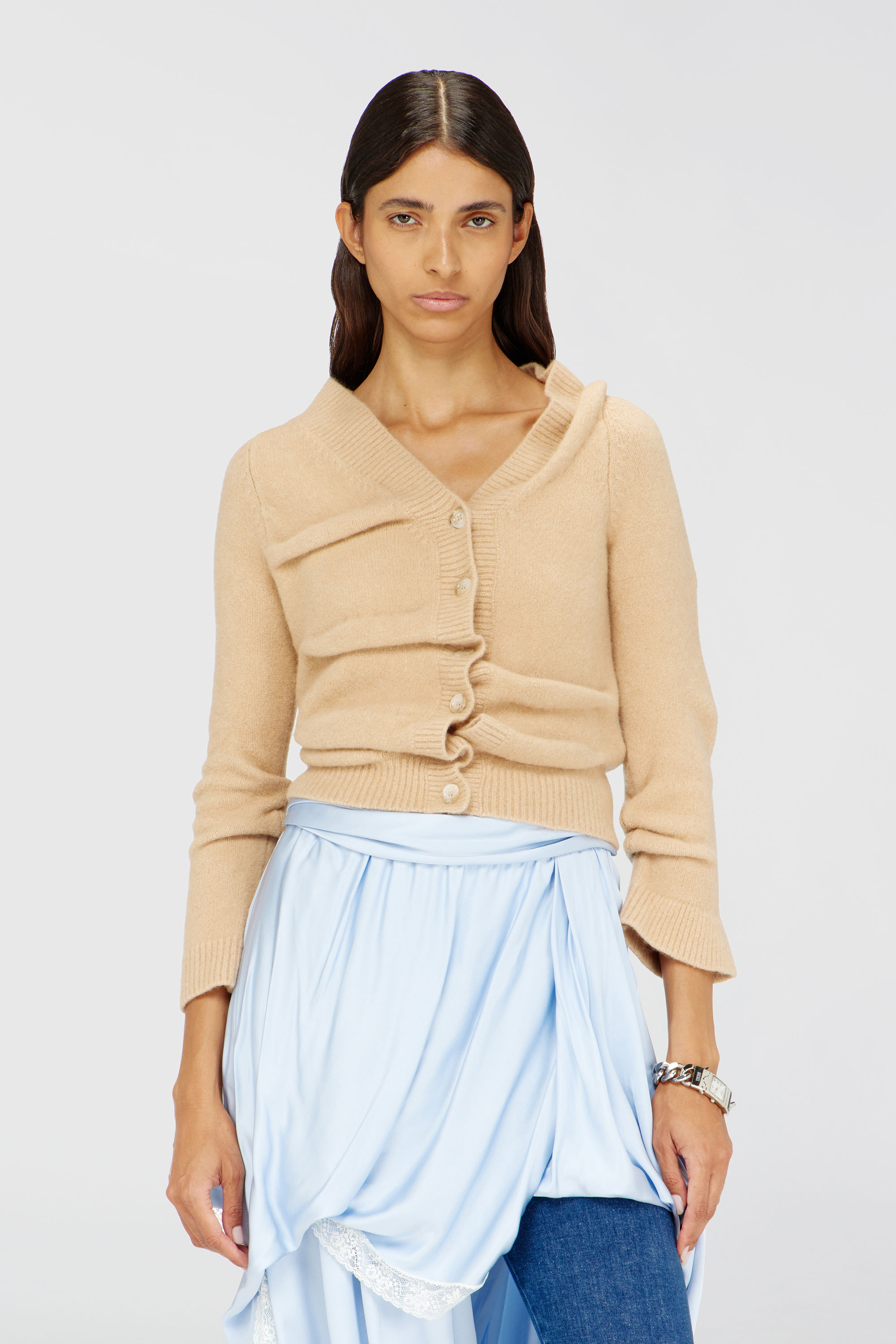 Diesel - M-AVA, C&aacute;rdigan cropped de punto hervido arrugado Mujer in Beige - 1
