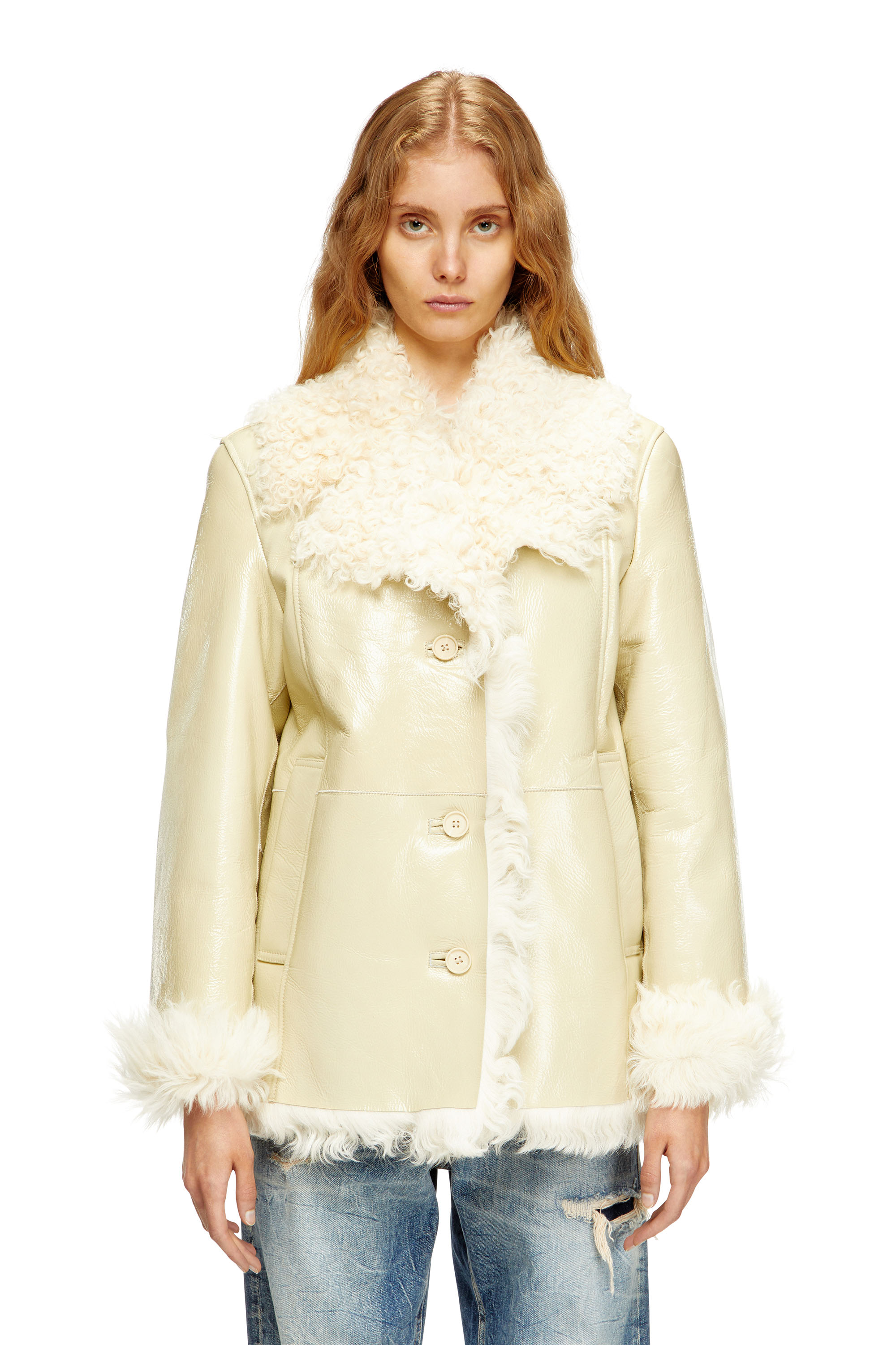 Diesel - L-ACONIC, Chaqueta de charol y piel de oveja Mujer in Beige - 1