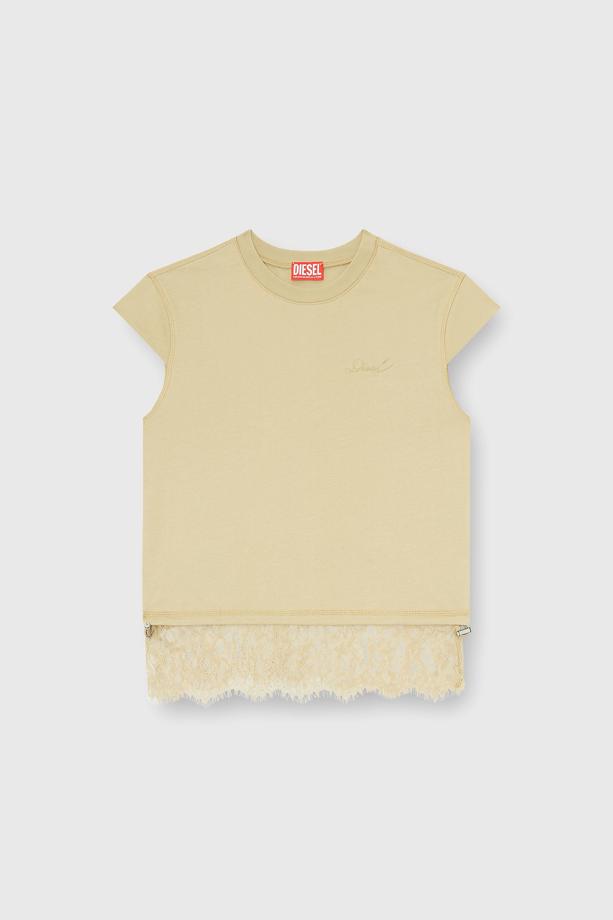Diesel - T-LUNA, Top de jersey con bajo de encaje Mujer in Beige - 2