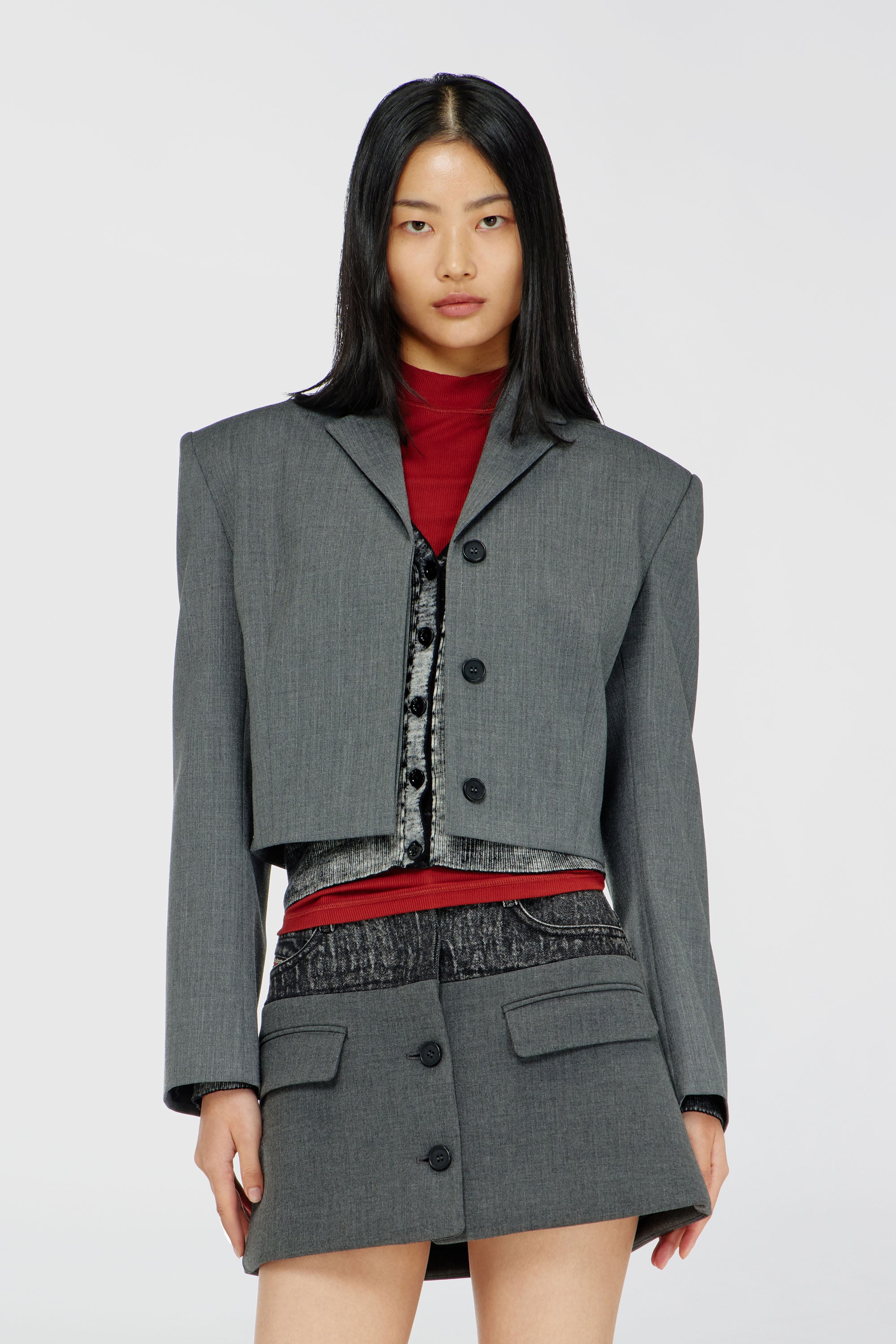 Diesel - G-LANCE, Blazer cropped de traje mezcla de lana Mujer in Gris - 1
