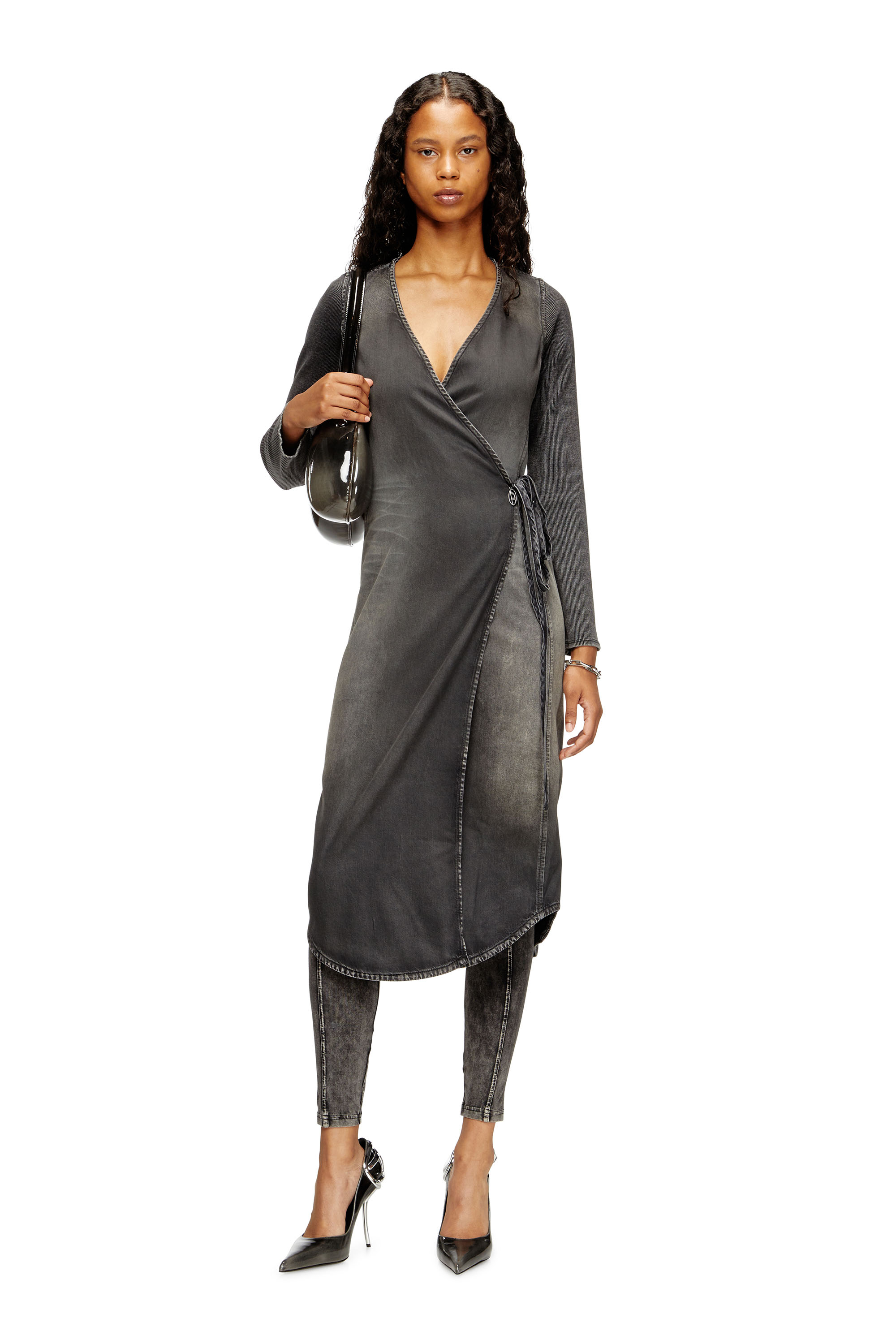 Diesel - DE-OLA-S, Vestido midi de mezclilla con escote en V Mujer in Negro - 1