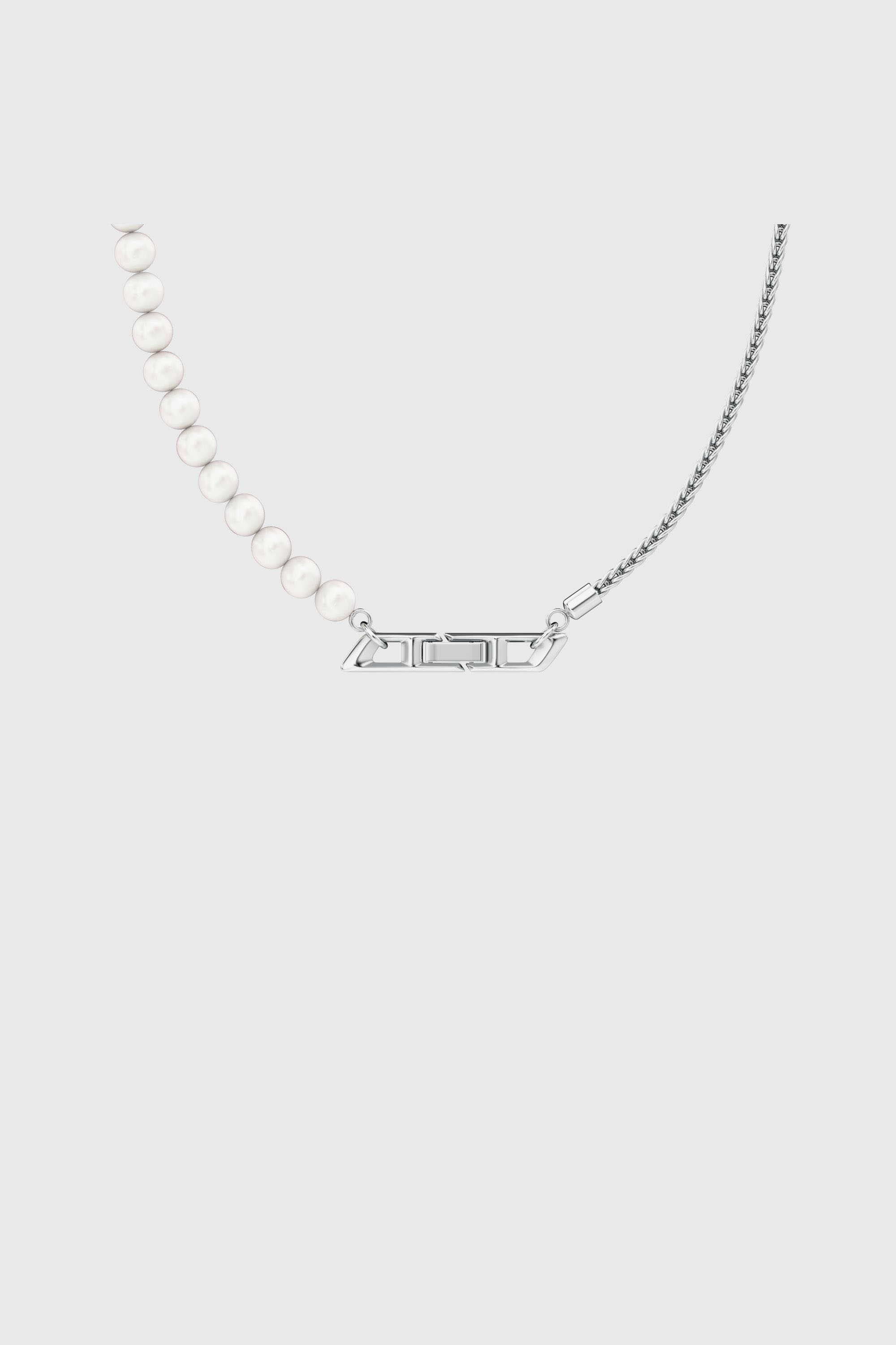 Diesel - DL1369040 STERLING SILVER JEWEL, Unisex's Sterling silver and pearl chain necklace in Silver - 2