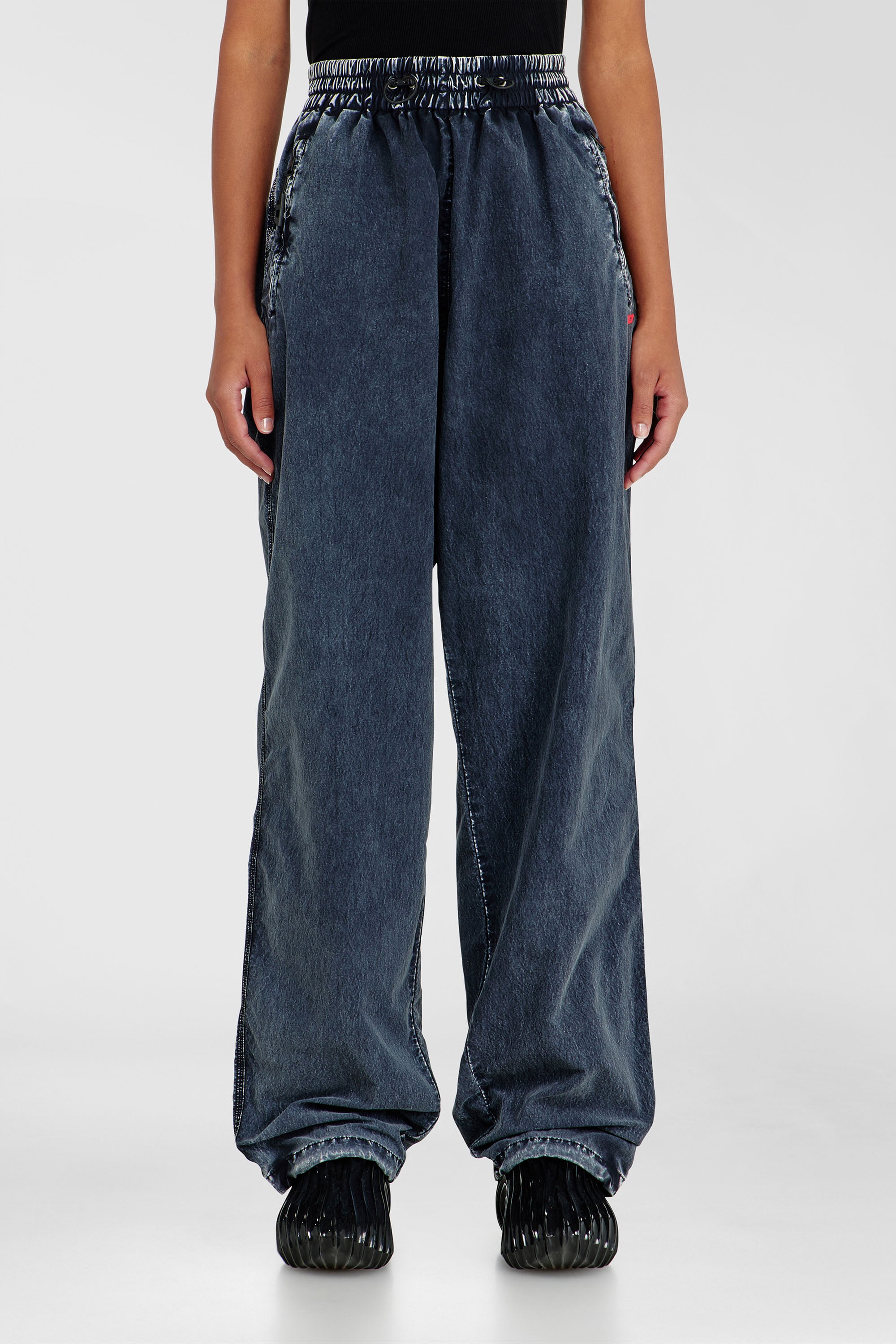 Diesel - P-APYRI, Woman's Acid-wash track pants in nylon Taslan in Dark Blue - 3