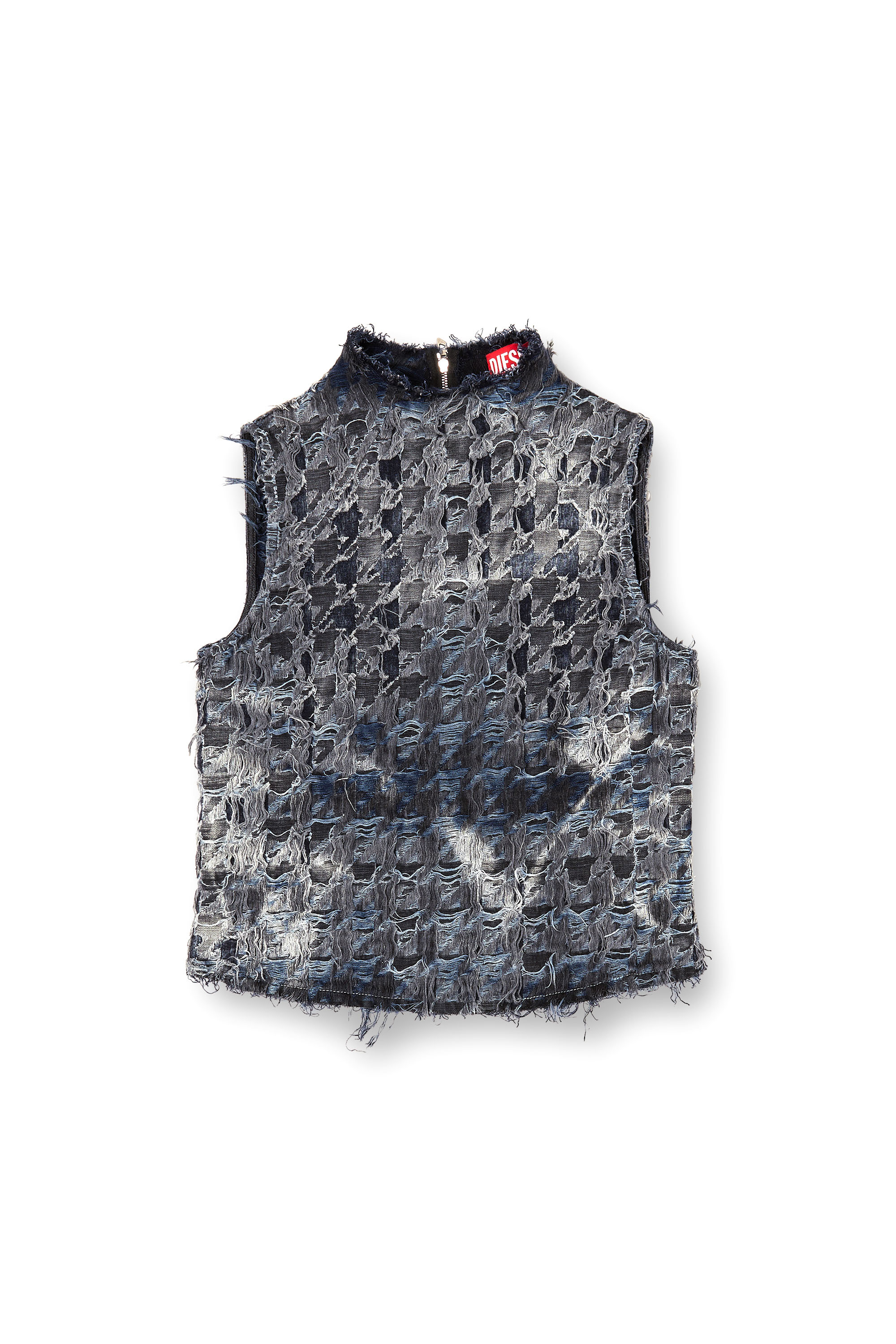 Diesel - DE-TAPI-FSH1, Top sin mangas en tejido denim lavado tie-dye con diseño de pata de gallo Mujer in Negro - 3